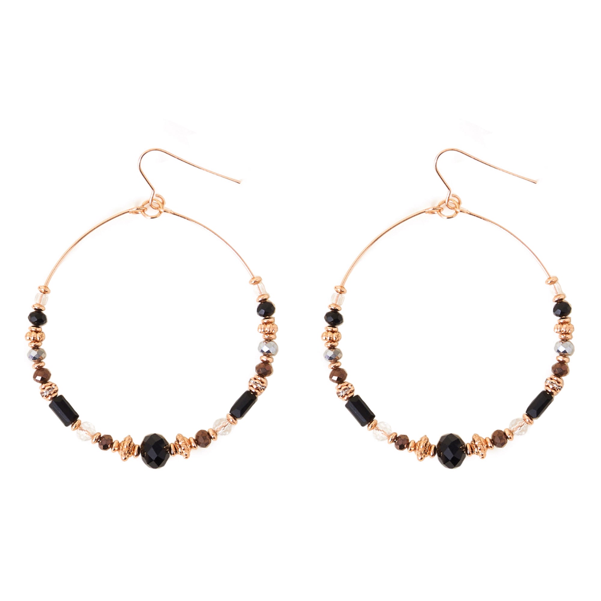 Large Black Beaded Hoop Earrings