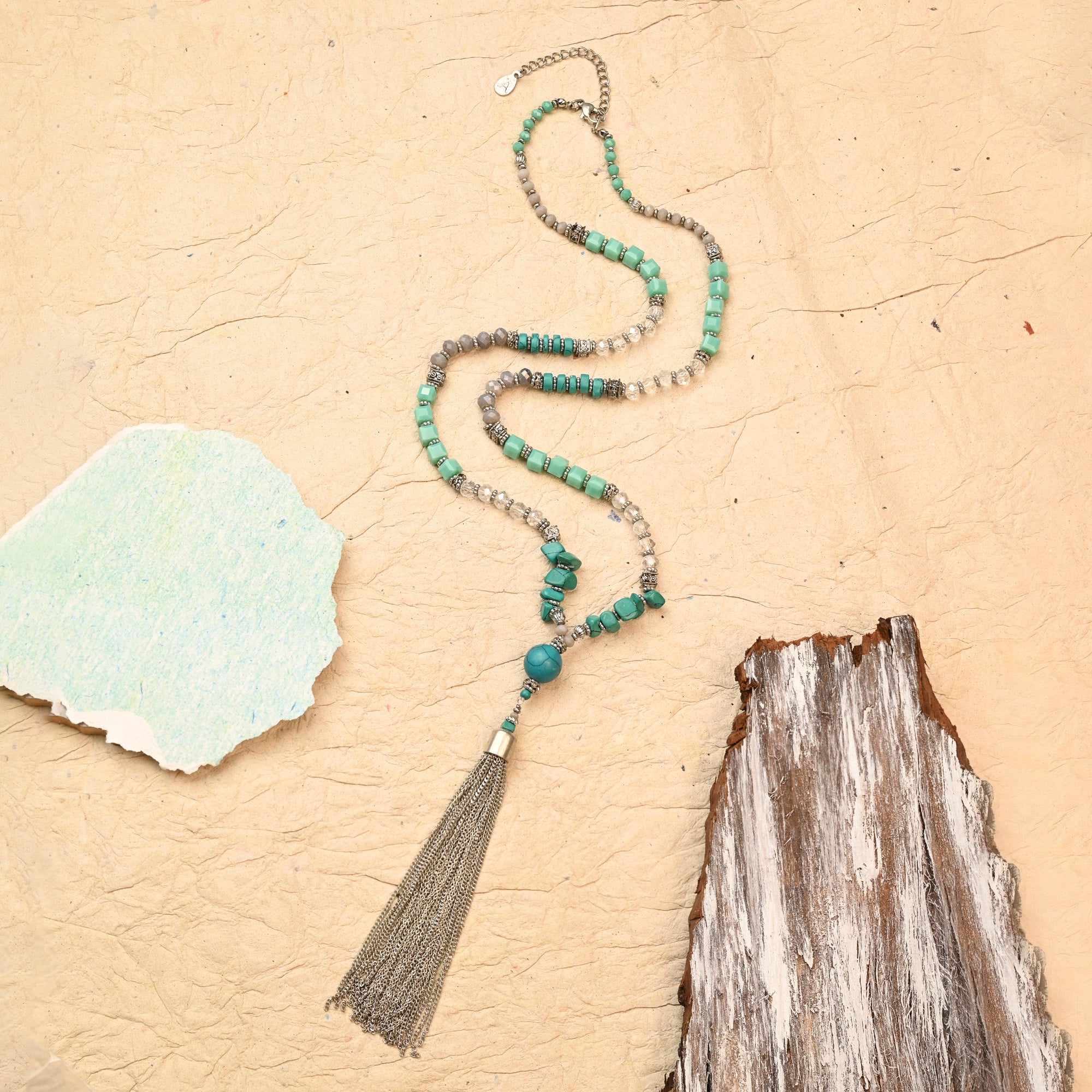 Turquoise tassel necklace sales