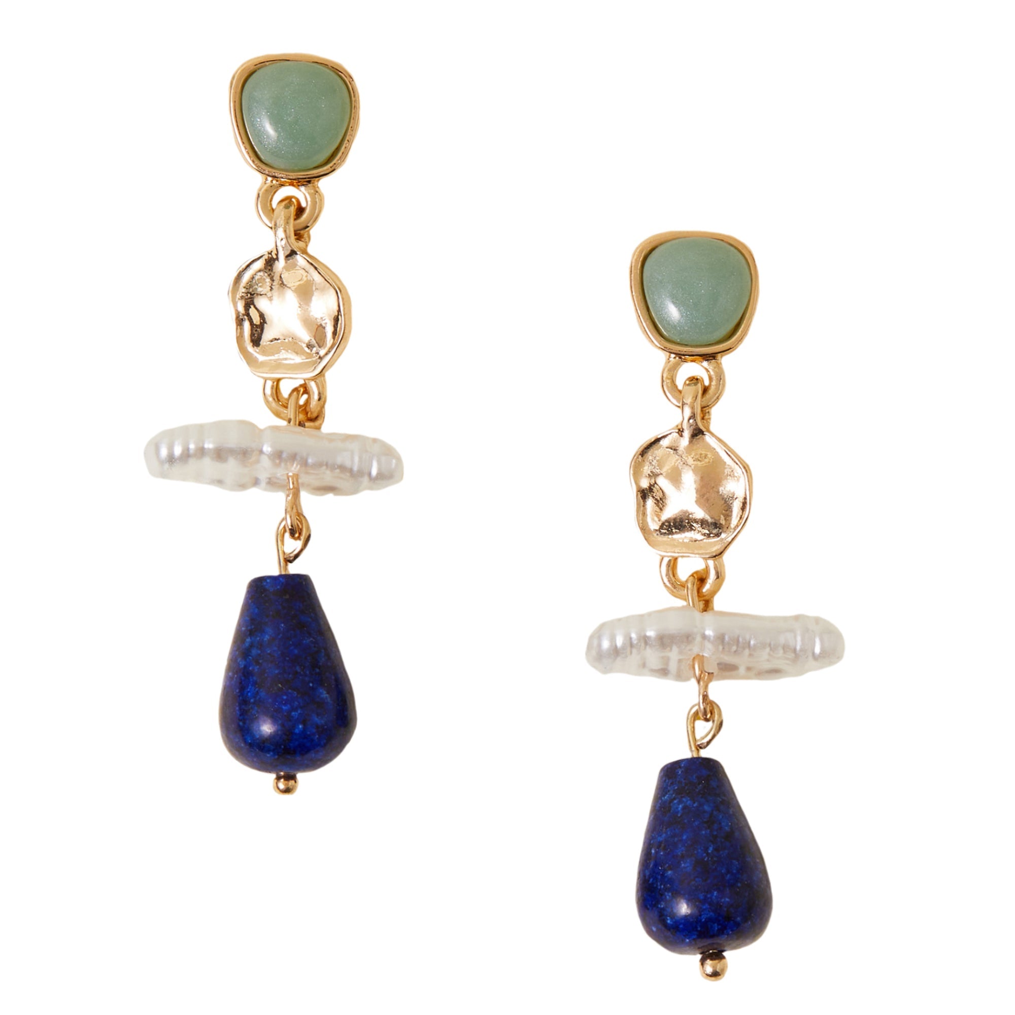 Blue Eclectic Pearl Gem Drop Earrings