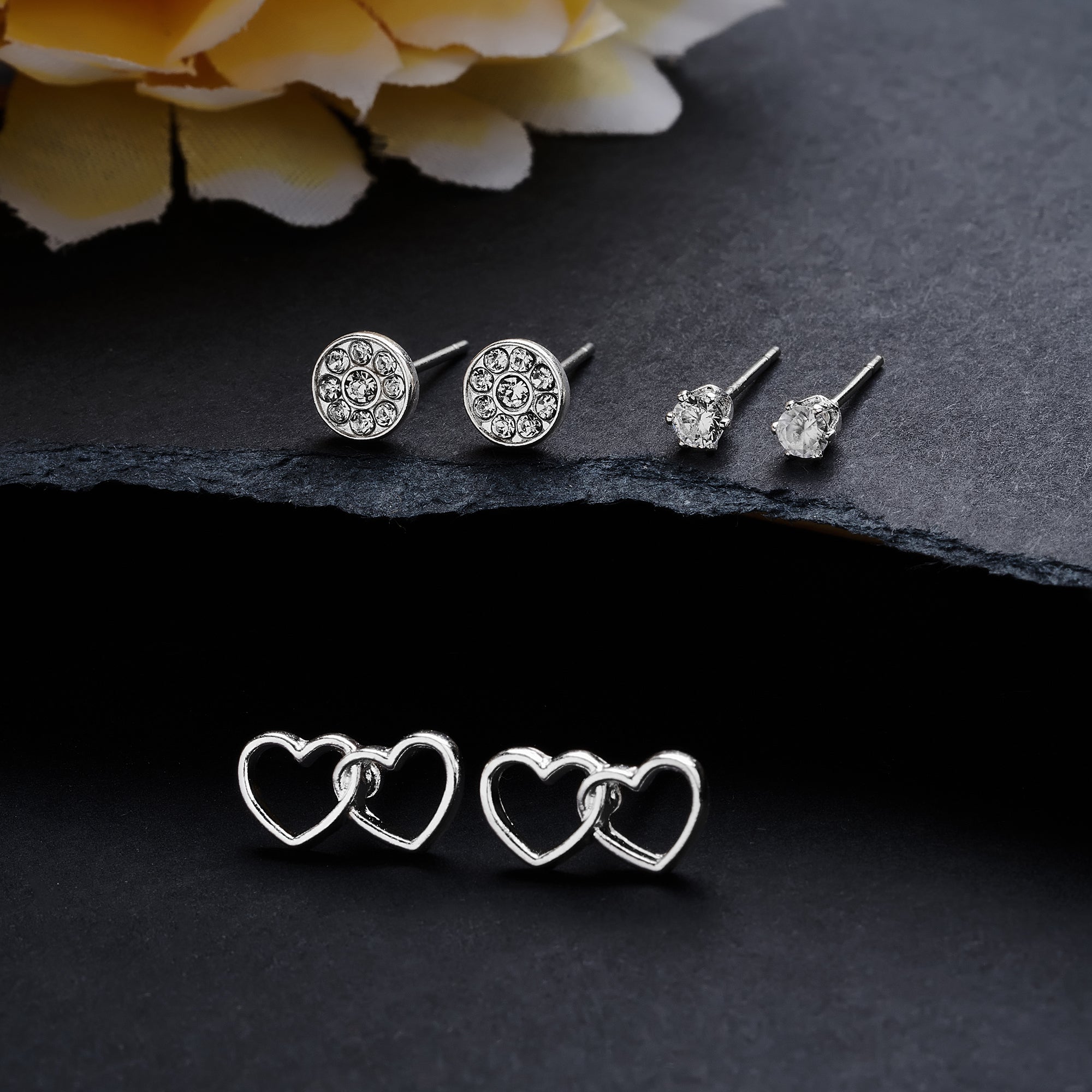 Accessorize London Women's Silver Linked Heart Stud Earrings Pack