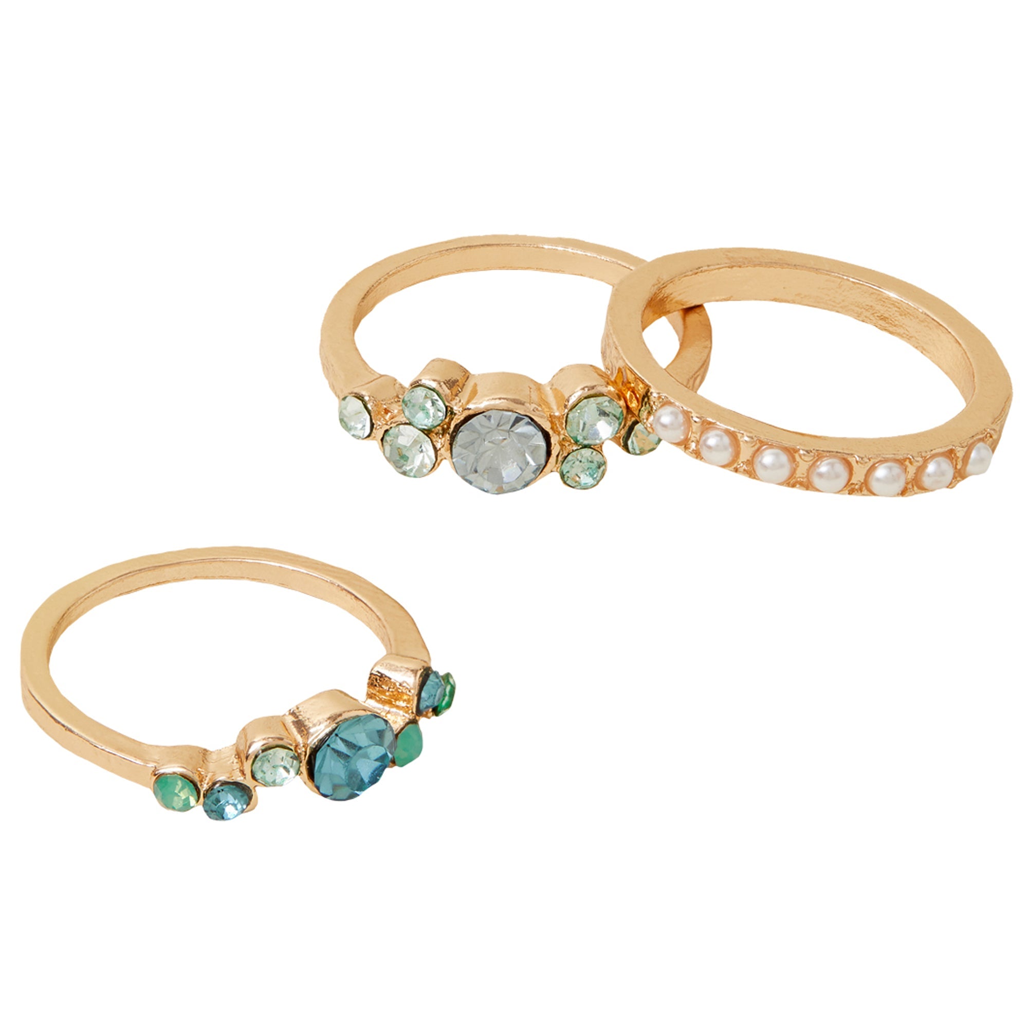Gem And Pearl Rings Cream Set Of 3-Medium