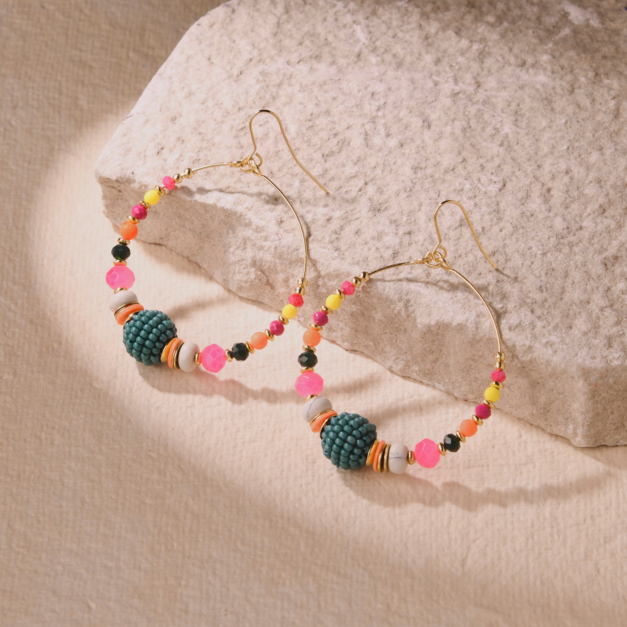Bright Multi Beaded Hoop Earrings