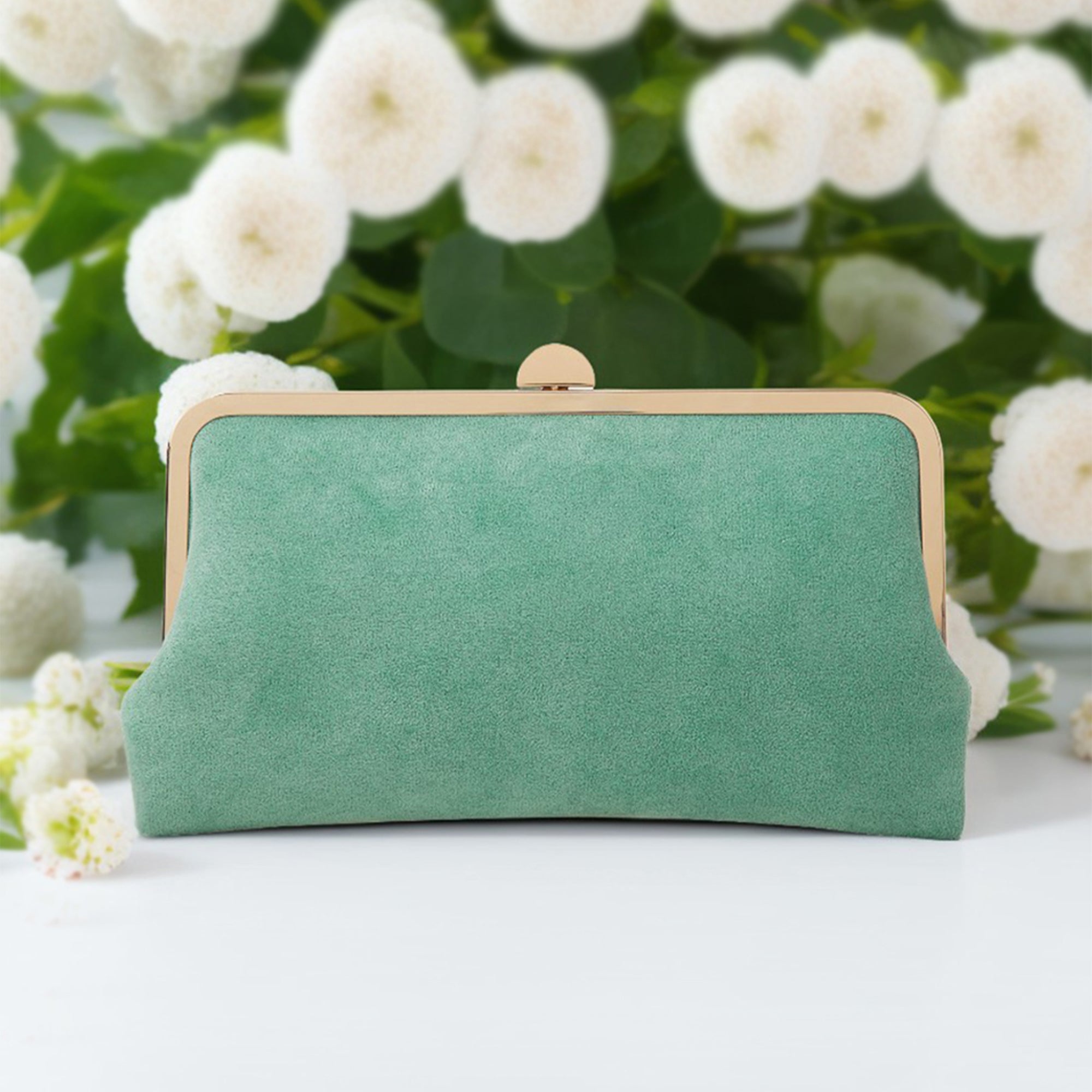 Green suede clutch bag best sale