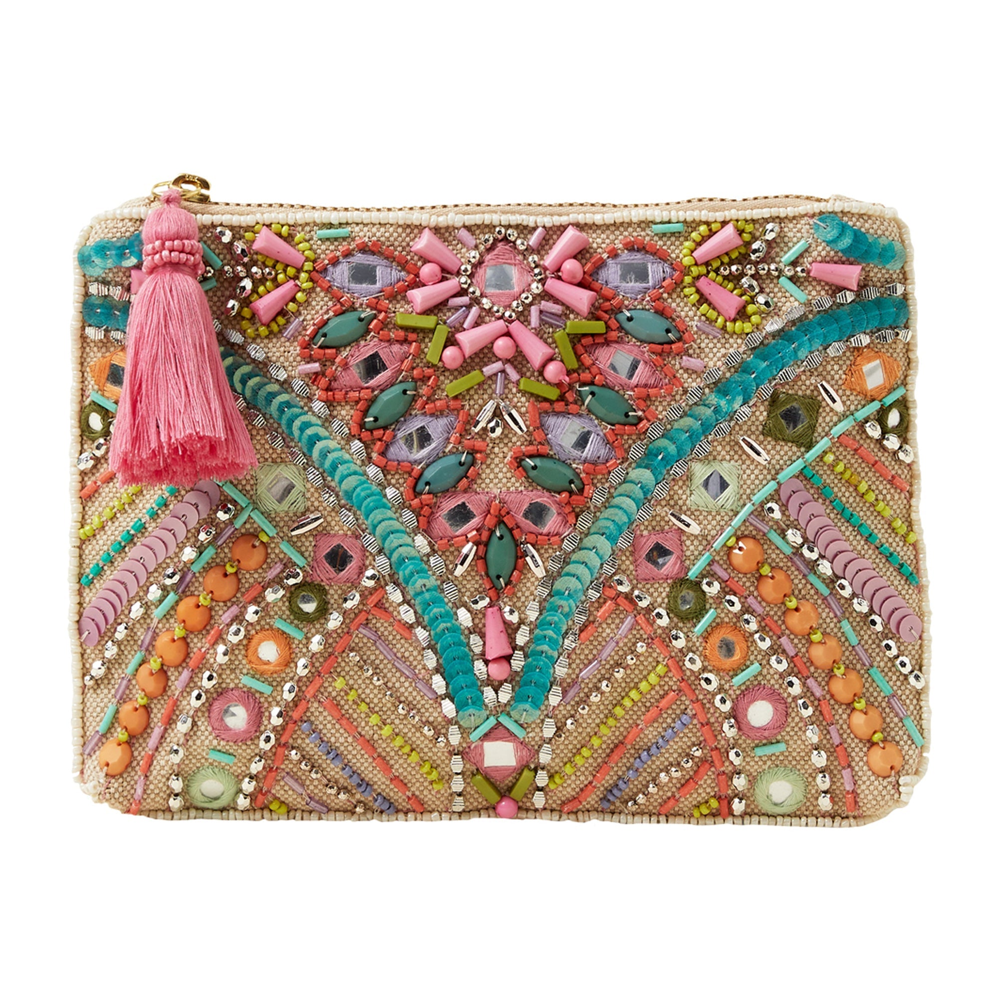 Accessorize London Women s Cream Mirror Hand Embellished Pouch Accessorize India