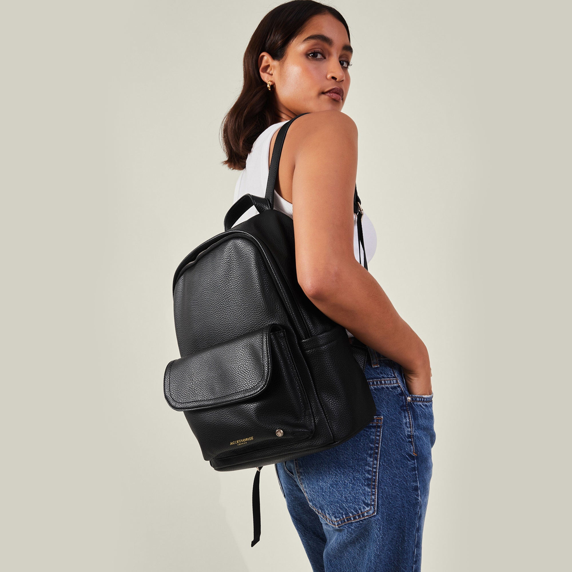 Accessorize London Women's Black Front Flap Backpack Accessorize London Women's Black Front Flap Backpack