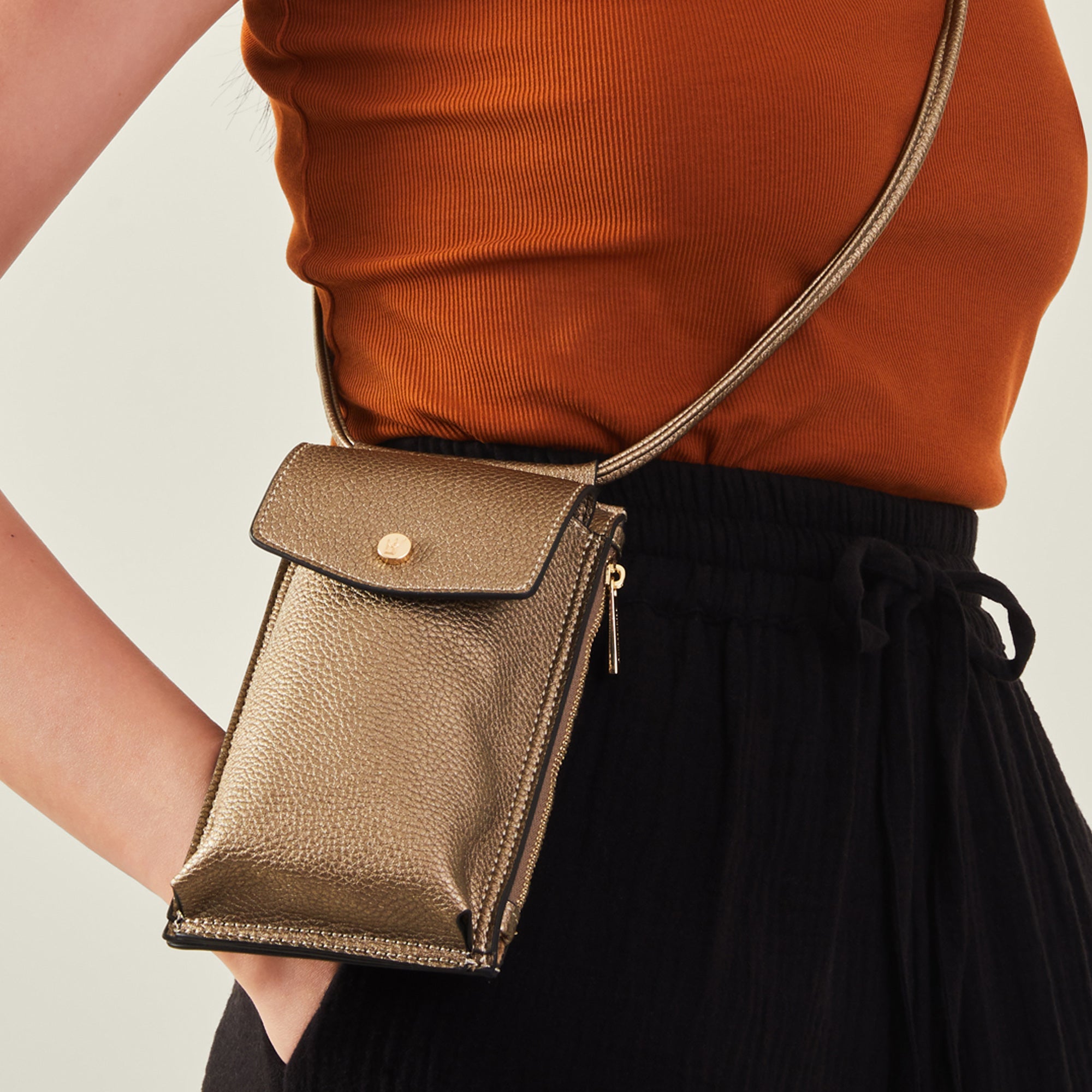 Accessorize London Women's Brown Metallic Phone Bag