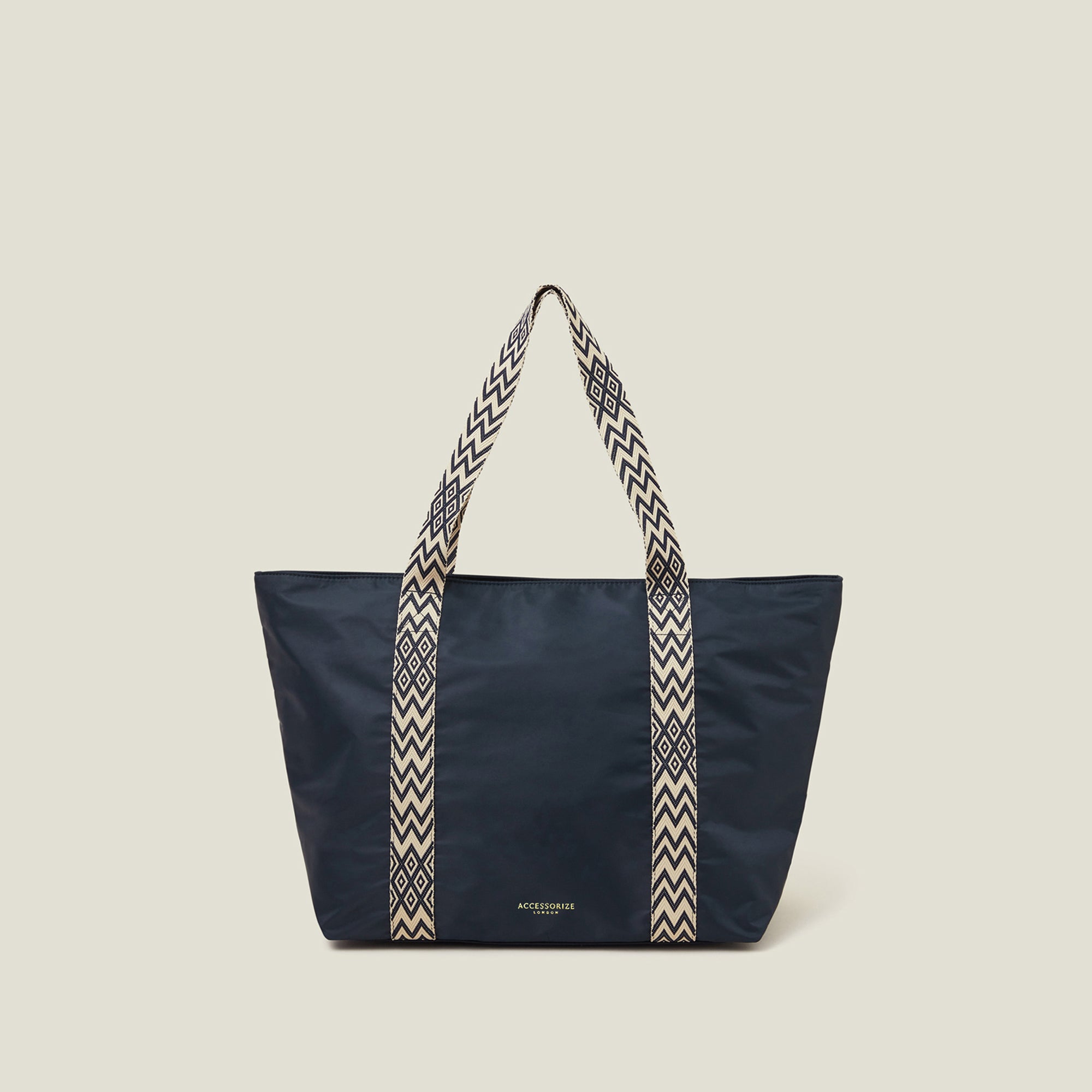 Navy Zippered Shoulder Tote Bag 34x12x21cm