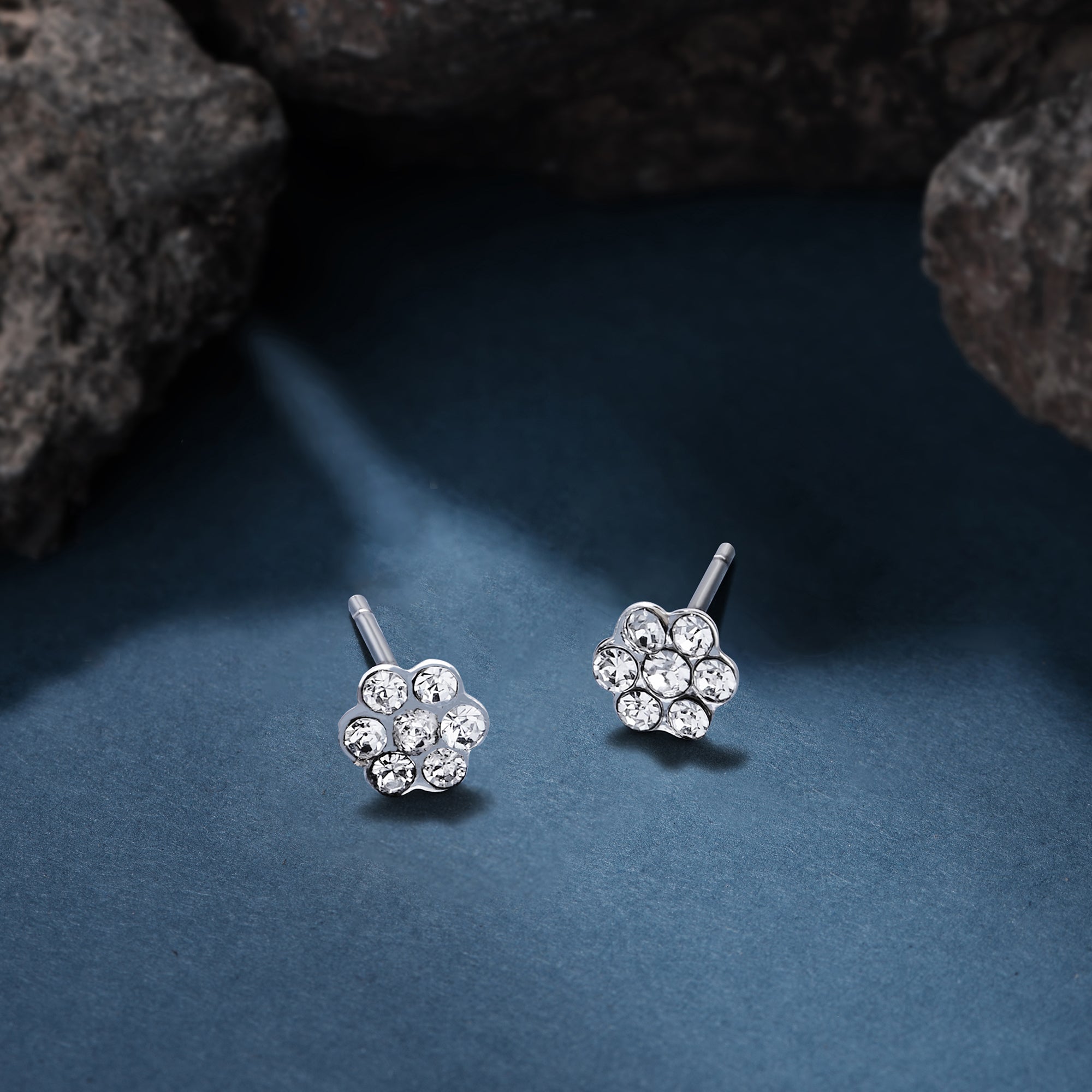 Silver Diamond Flower Stud on sale Earrings