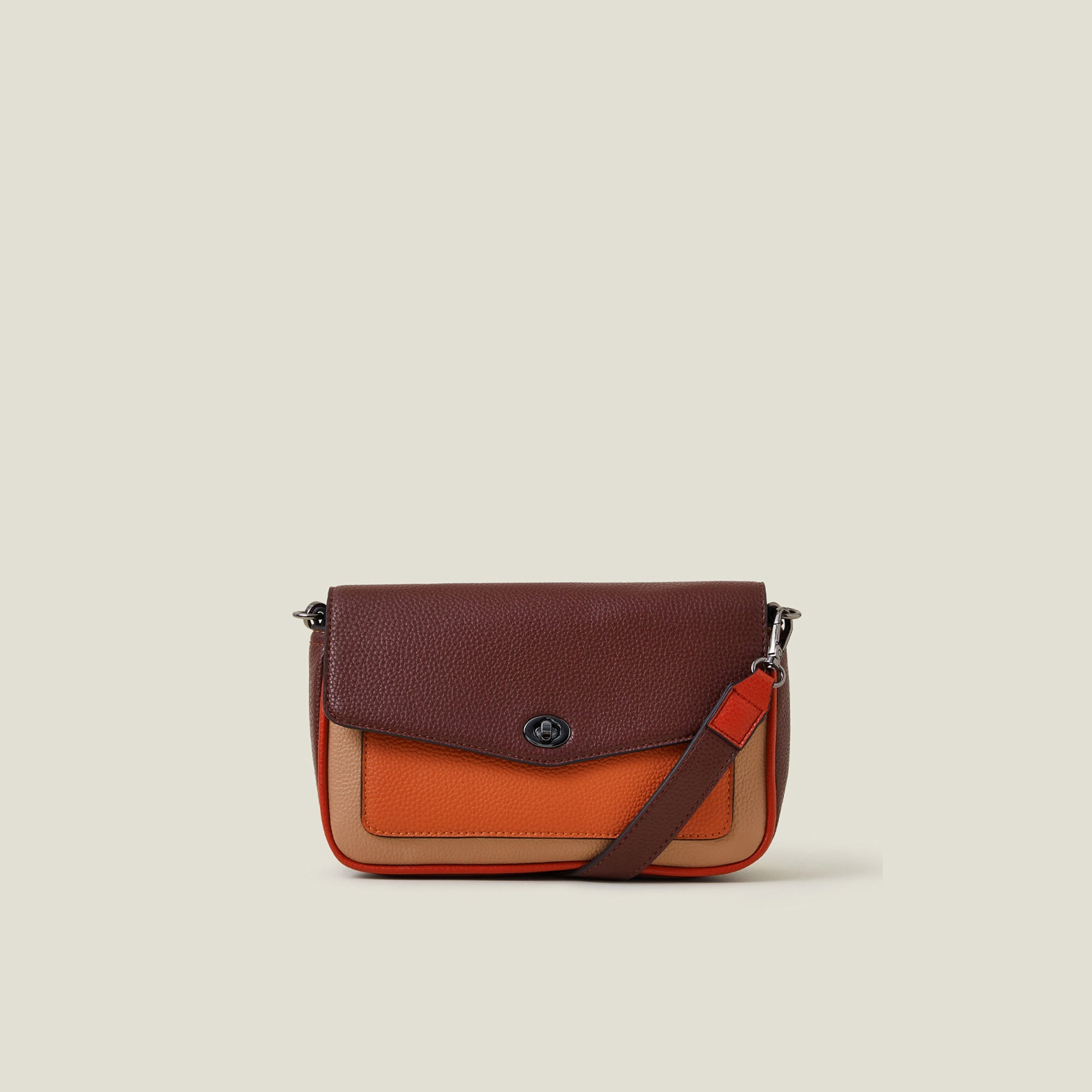 Colourblock Faux Leather Cross-Body Bag-Maroon - Main Image