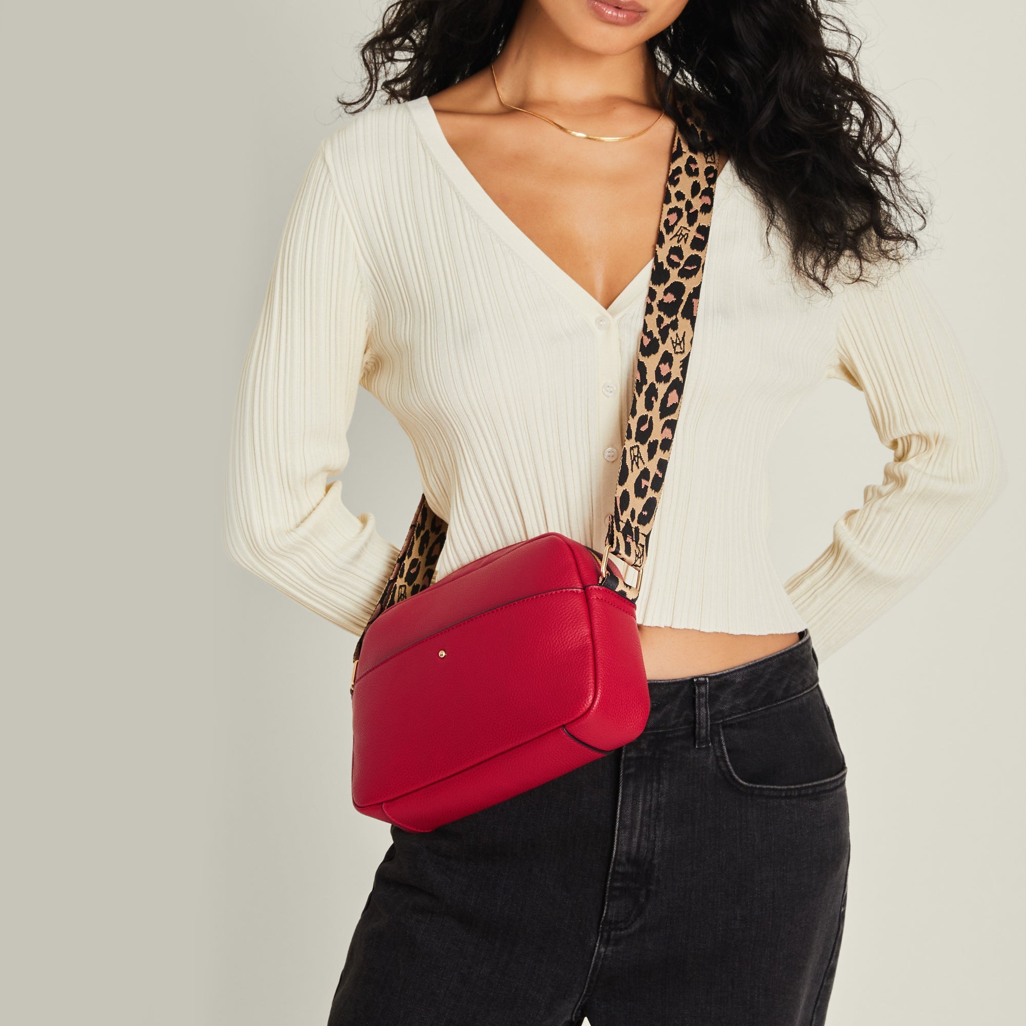 Red X Unisex Crinkled Nylon Cross Body Bag - Cherry Color, Adjustable Strap, Multiple Pockets