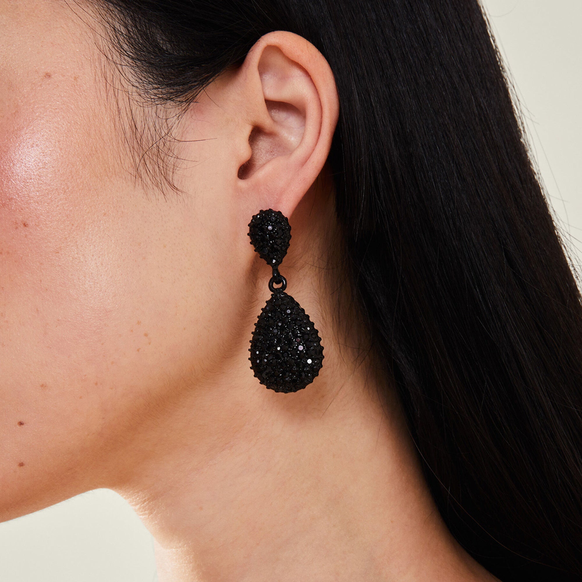 Black Sparkle Gem Oval Drop Earrings - Main Image