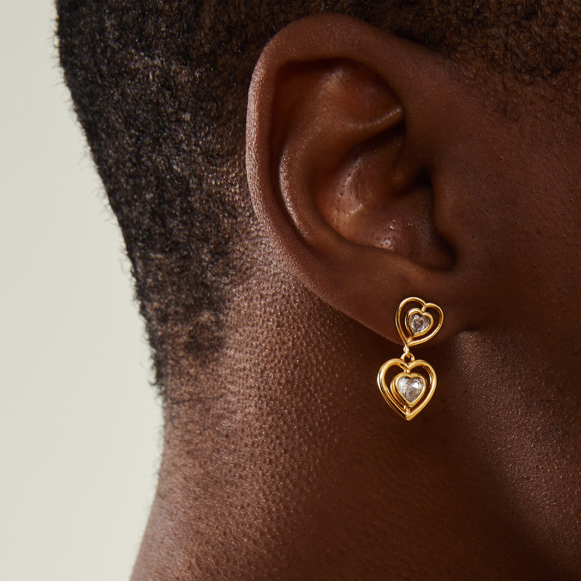 14K Real Gold Plated Cubic Zirconia Heart Drop Earrings