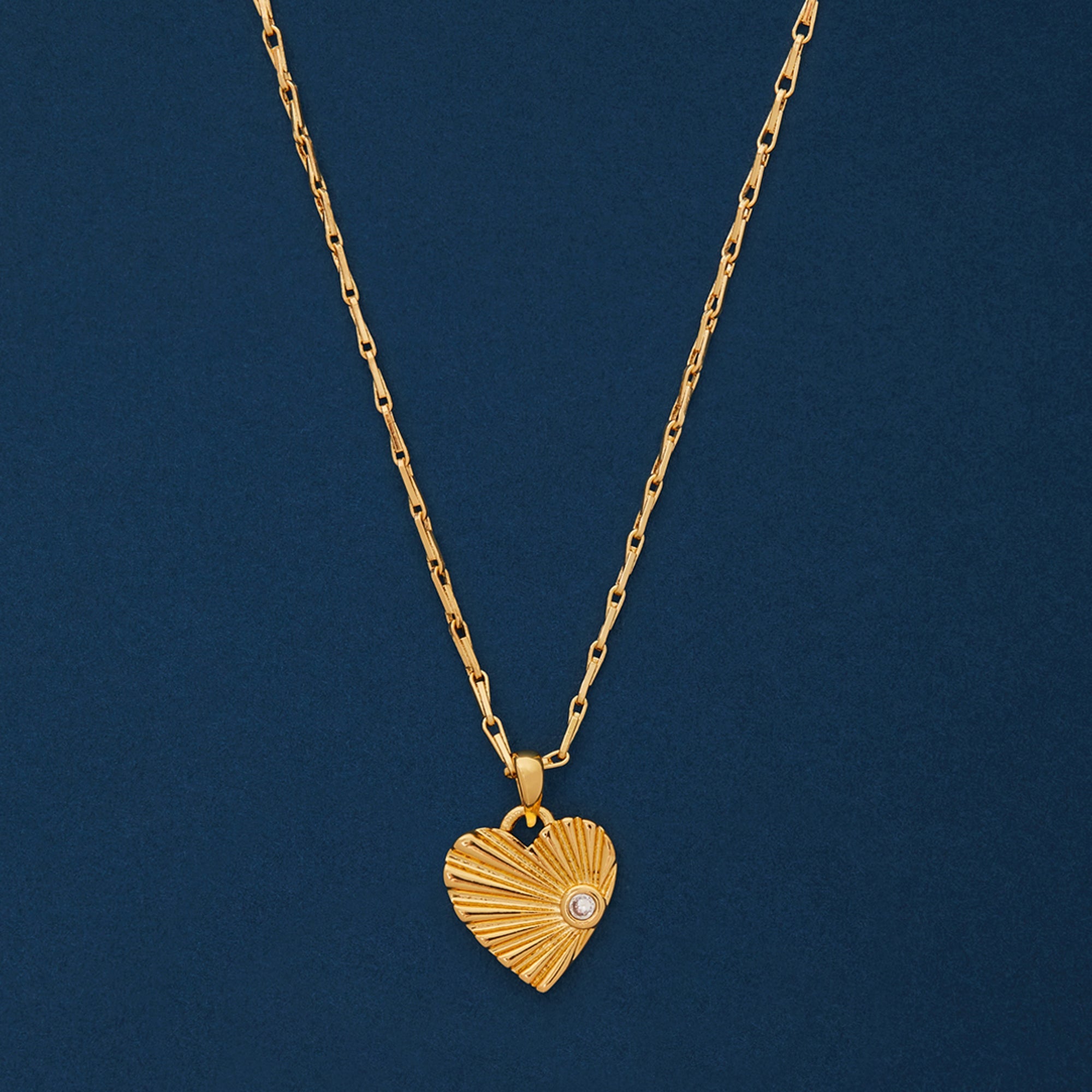 Real Gold Plated Cubic Zirconia Ray Heart Pendant Necklace