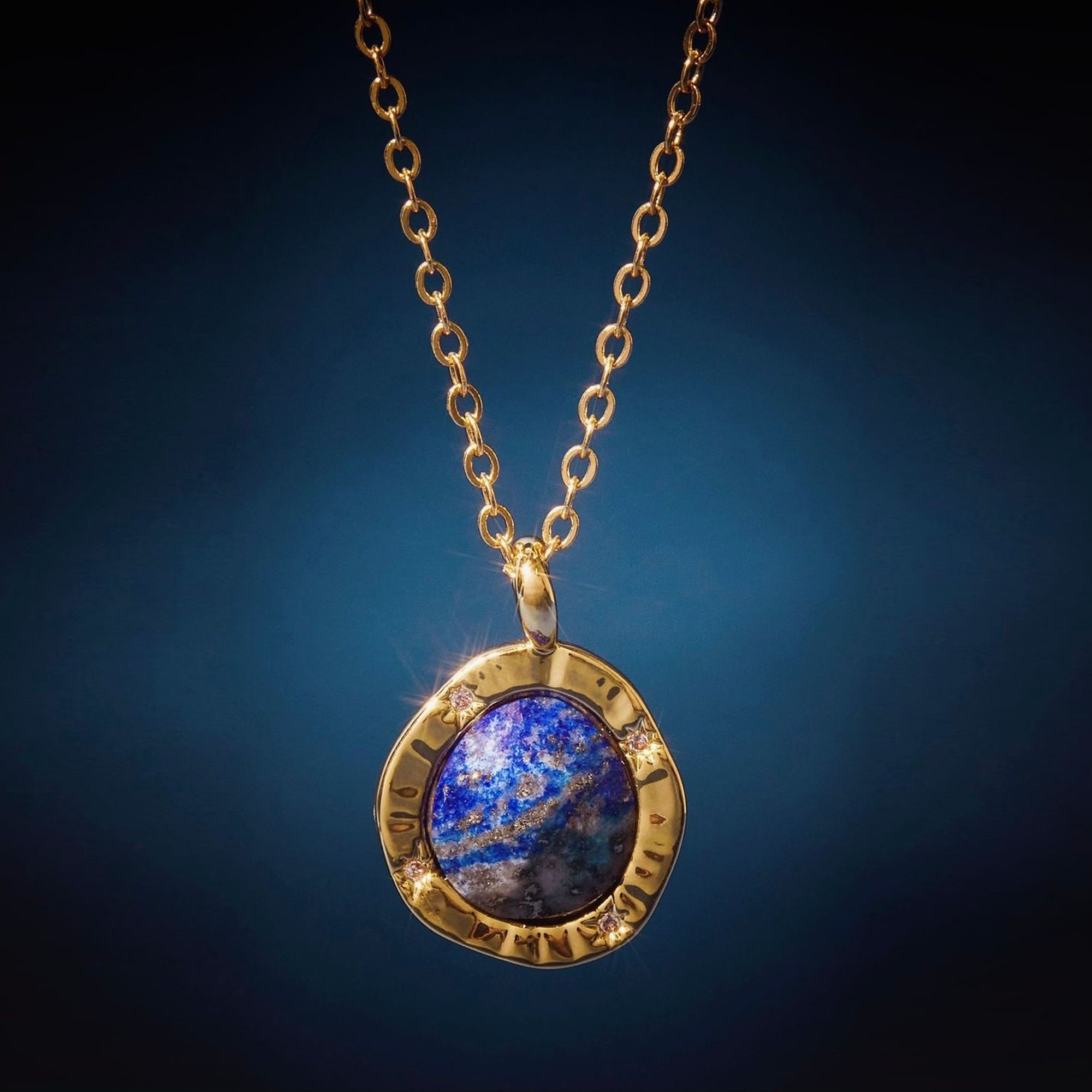 Lazuli Pendant Necklace Lapis Lazuli Stone Jewelry Real Gold