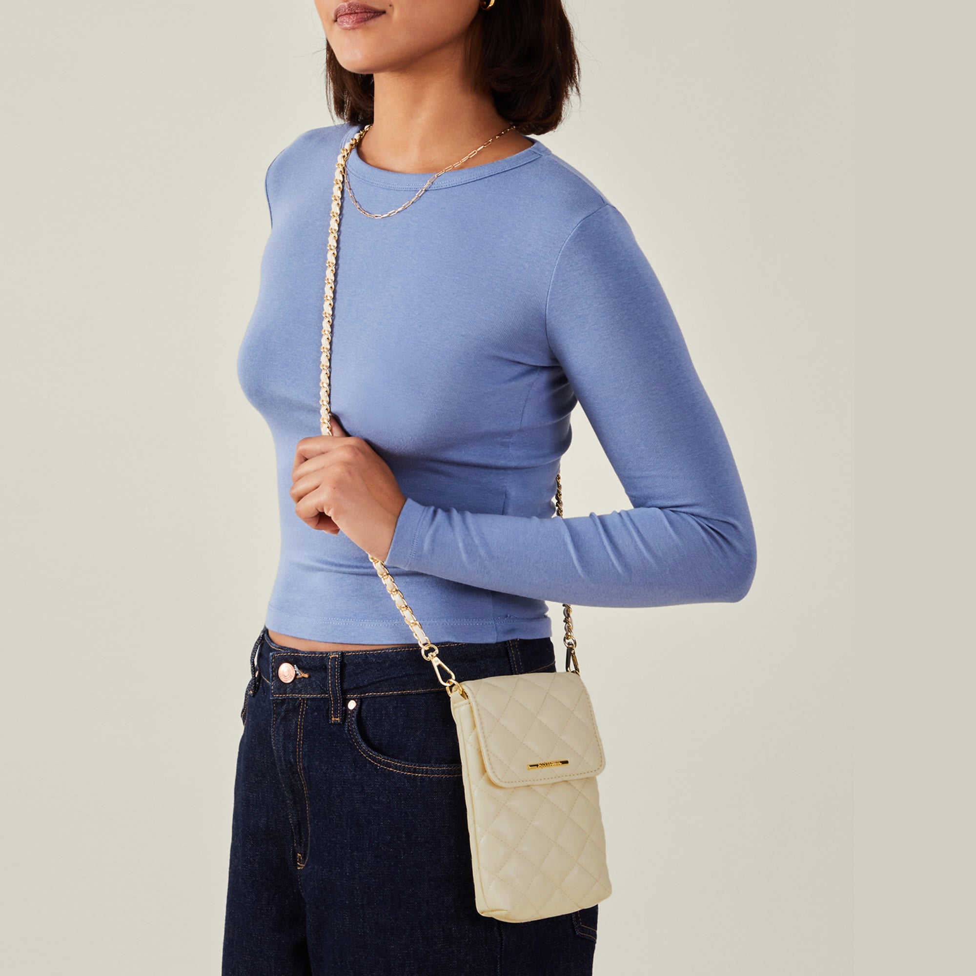 Cream Quilted Sling Phone Bag Accessorize India
