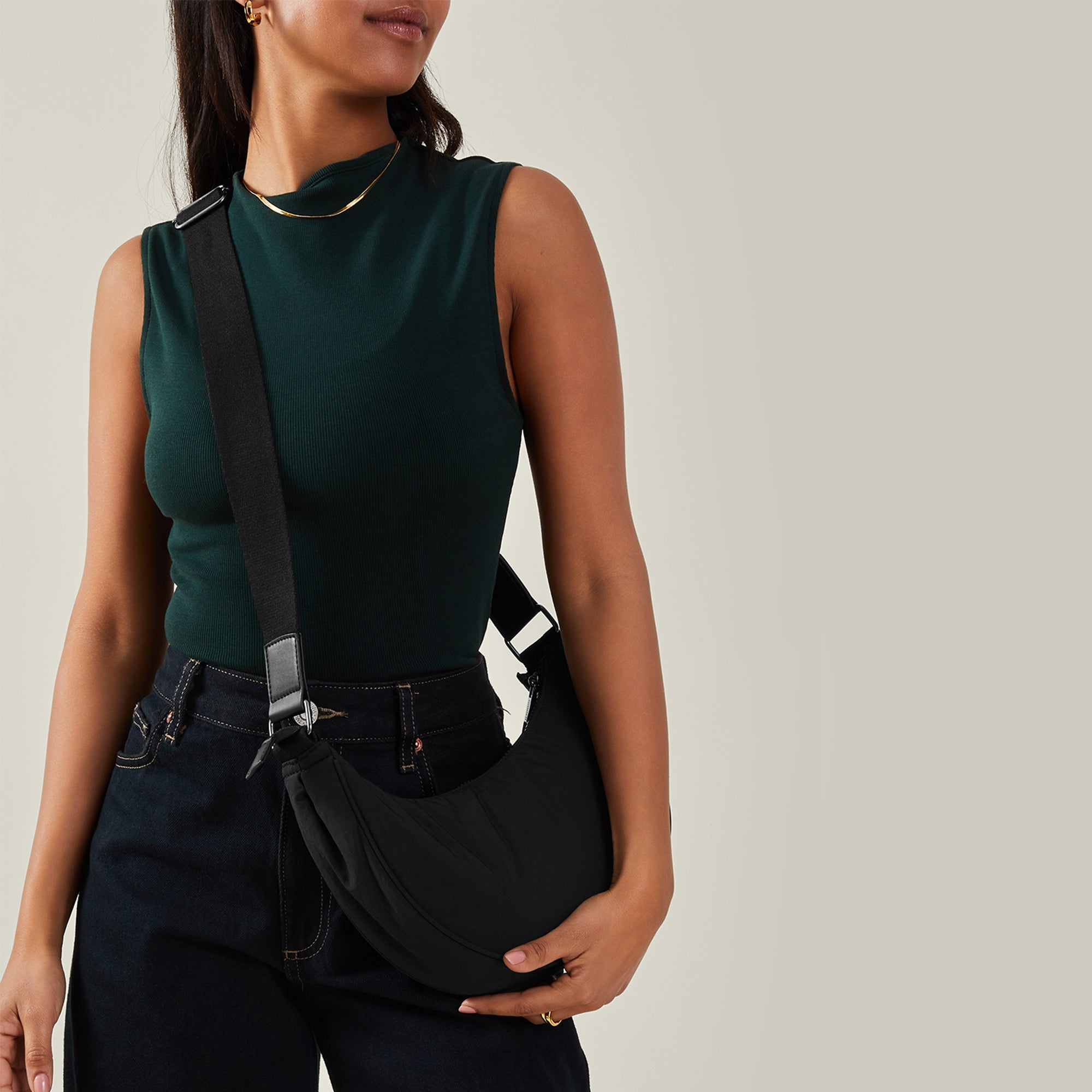 Nylon Cross-Body Sling Bag Black