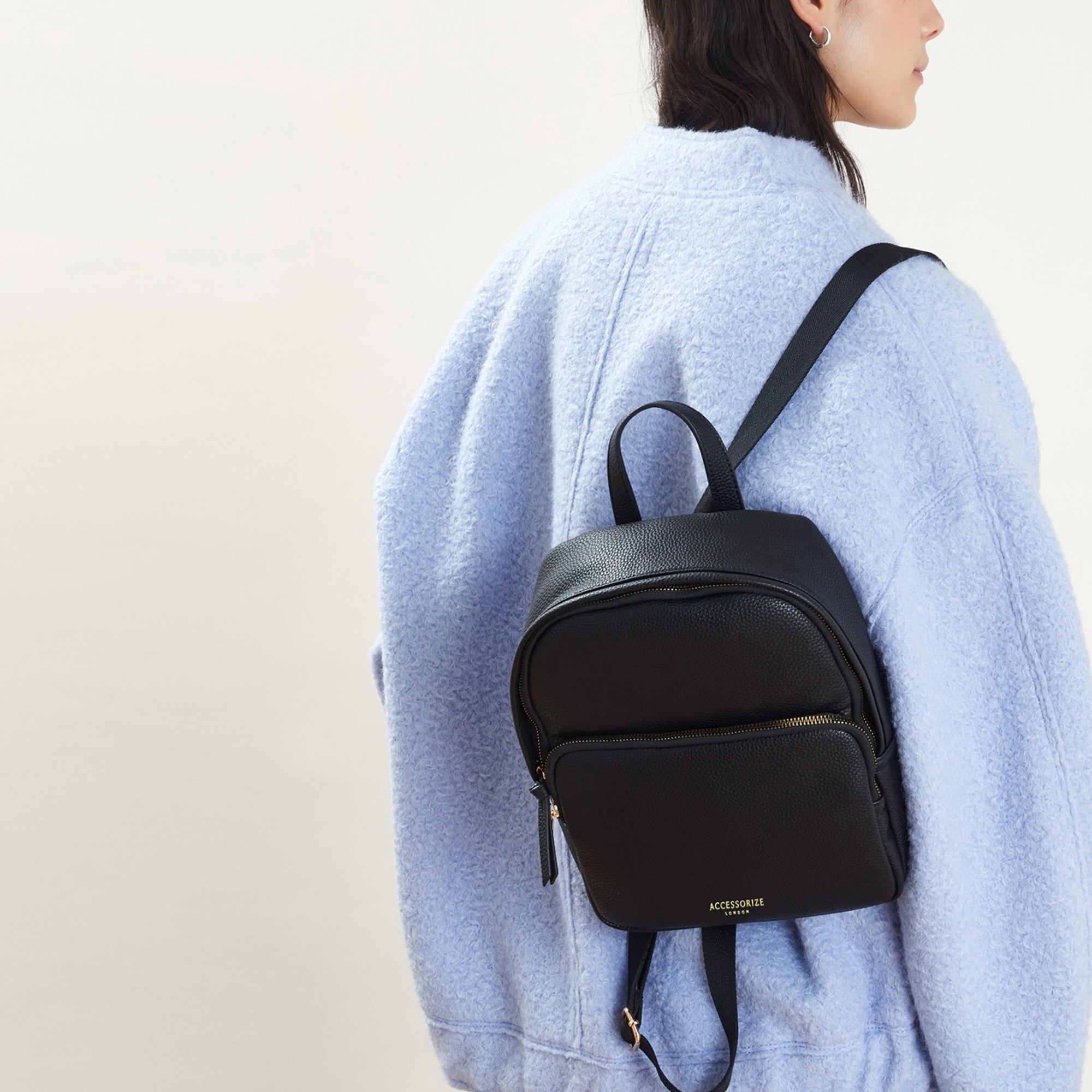 Black Small Plain Faux Leather Backpack