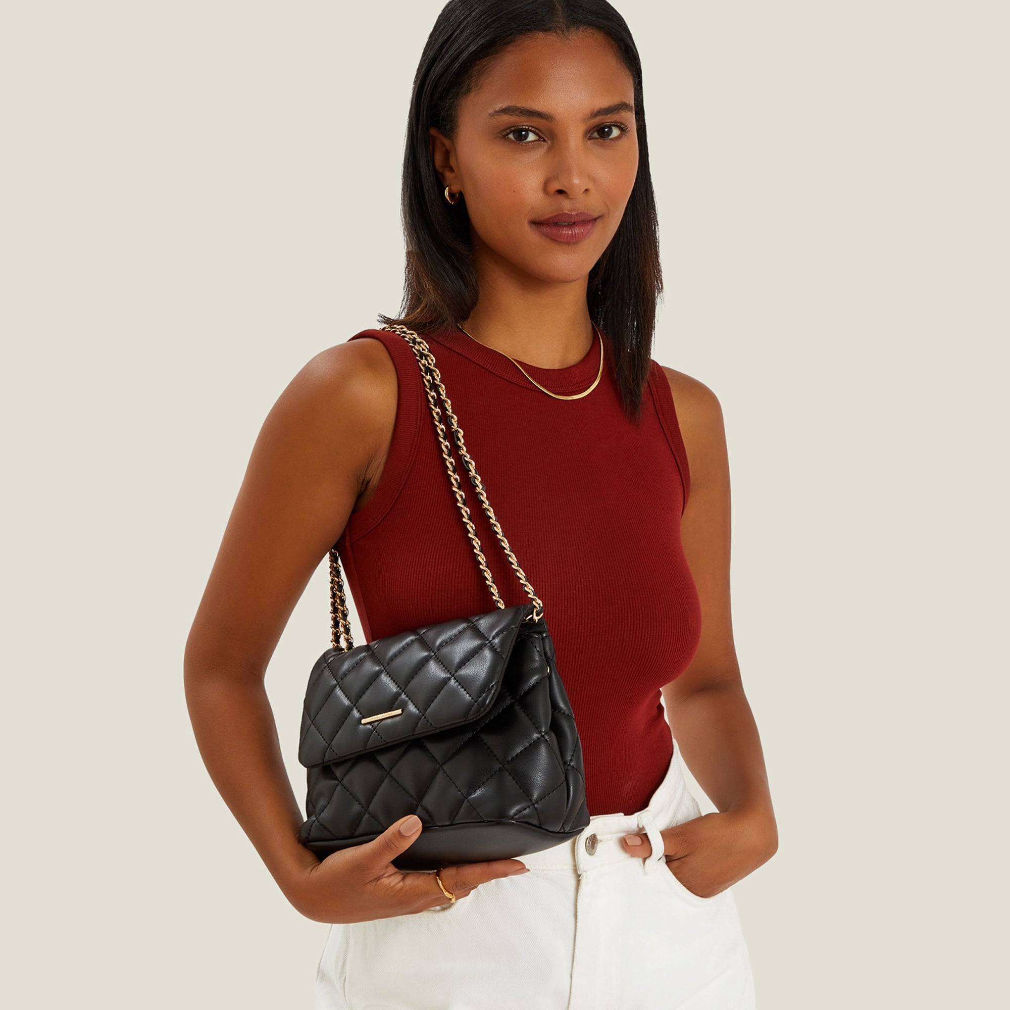 Black Quilted Faux Leather Cross Body Bag