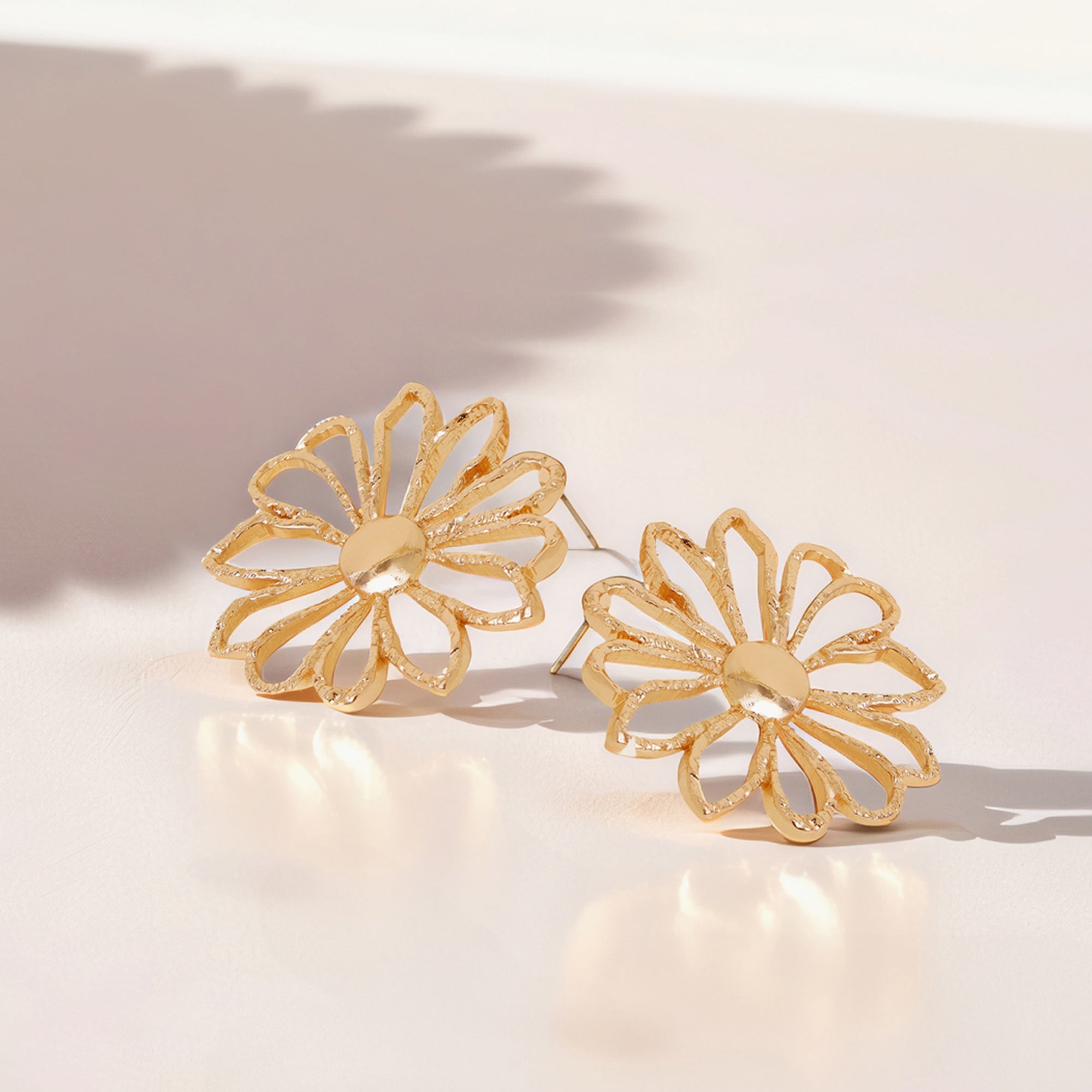 Gold Statement Cut-Out Flower Stud Earrings