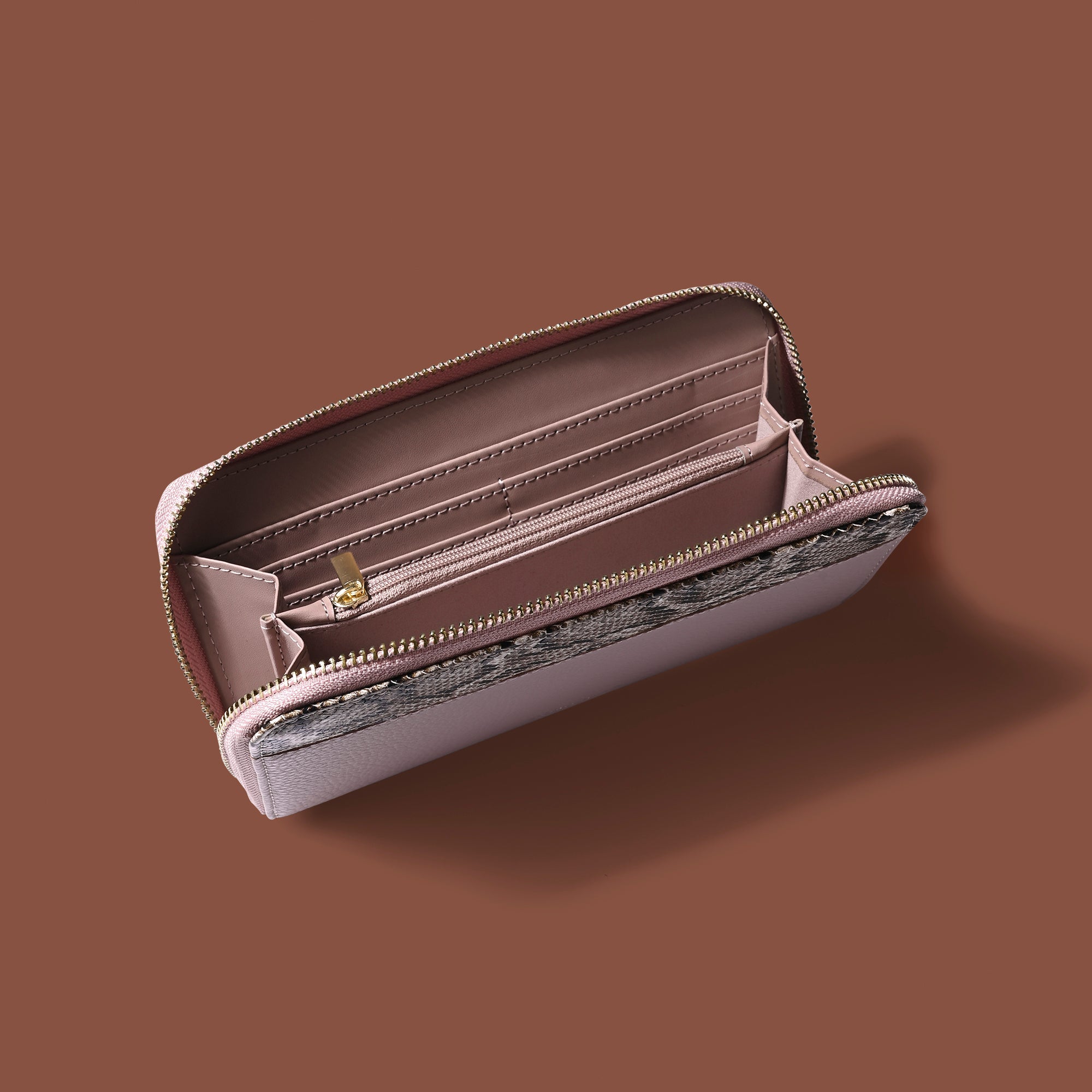 Pink Contrast Snake Print Wallet