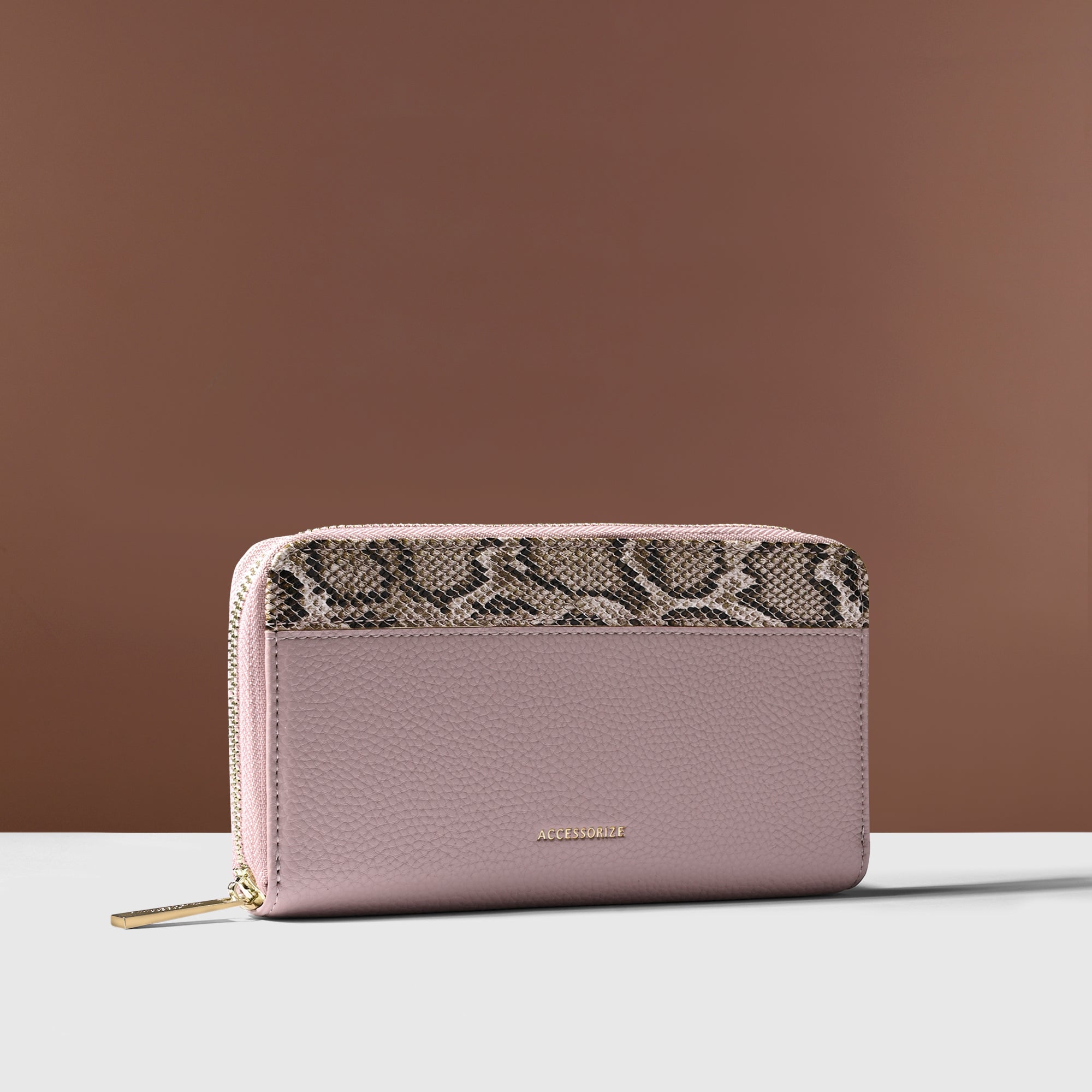 Pink Contrast Snake Print Wallet