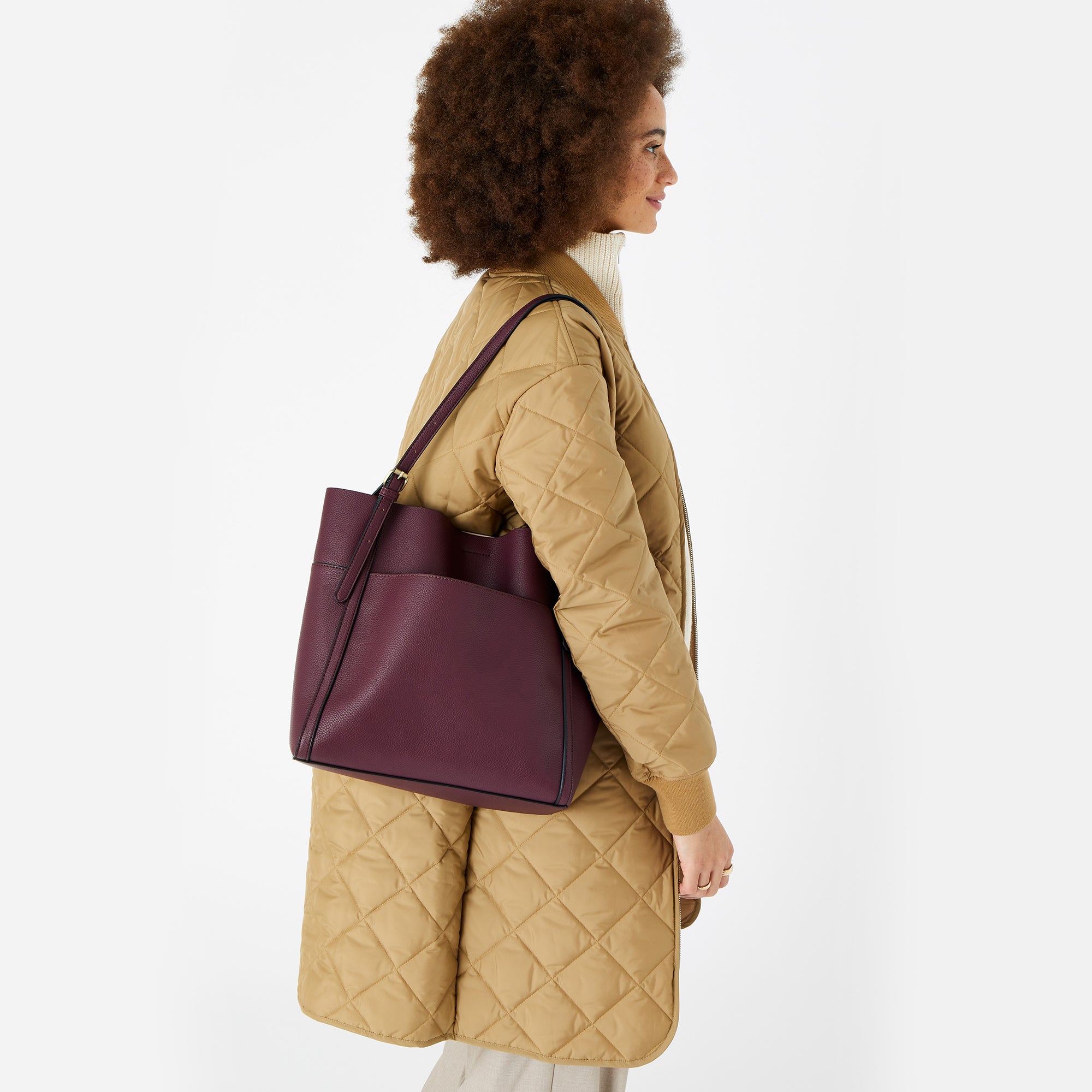 Accessorize London women's Faux Leather Maroon Sadie Slouch Shoulder bag