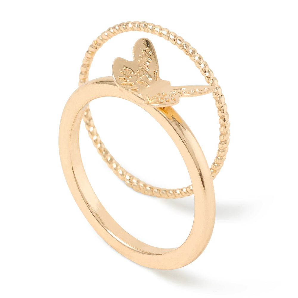 Accessorize London Women's Set Of 2 Butterfly Stacking Rings Large