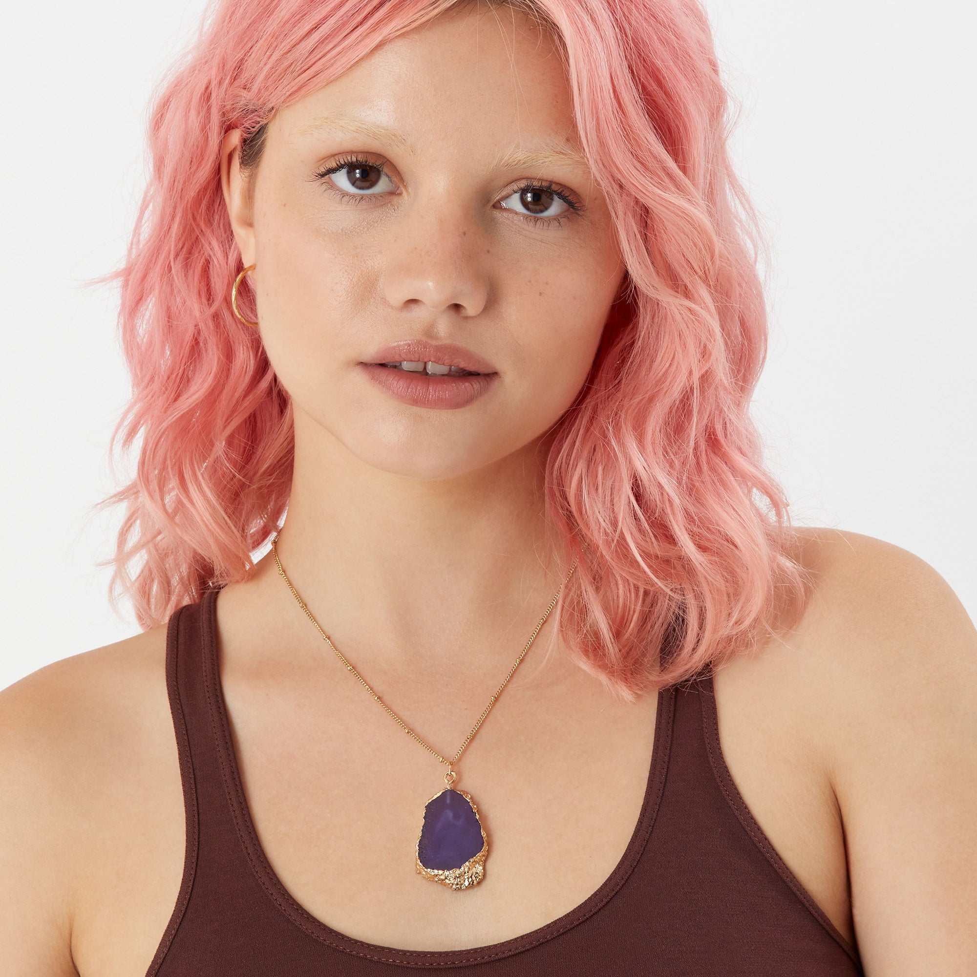 Accessorize London Women's Purple Celestial Statement Stone Slice Pendant Necklace