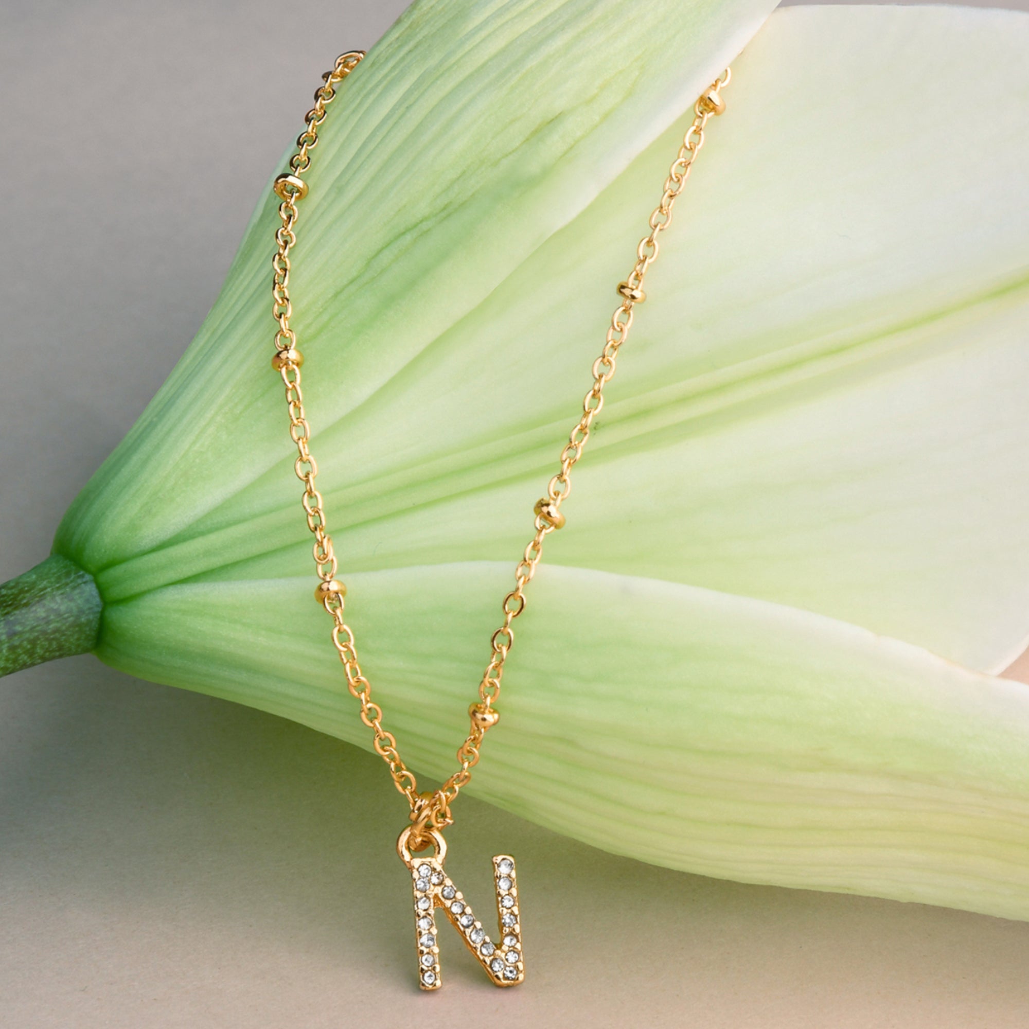 Gold (N) Initial Sparkle Pendant Necklace