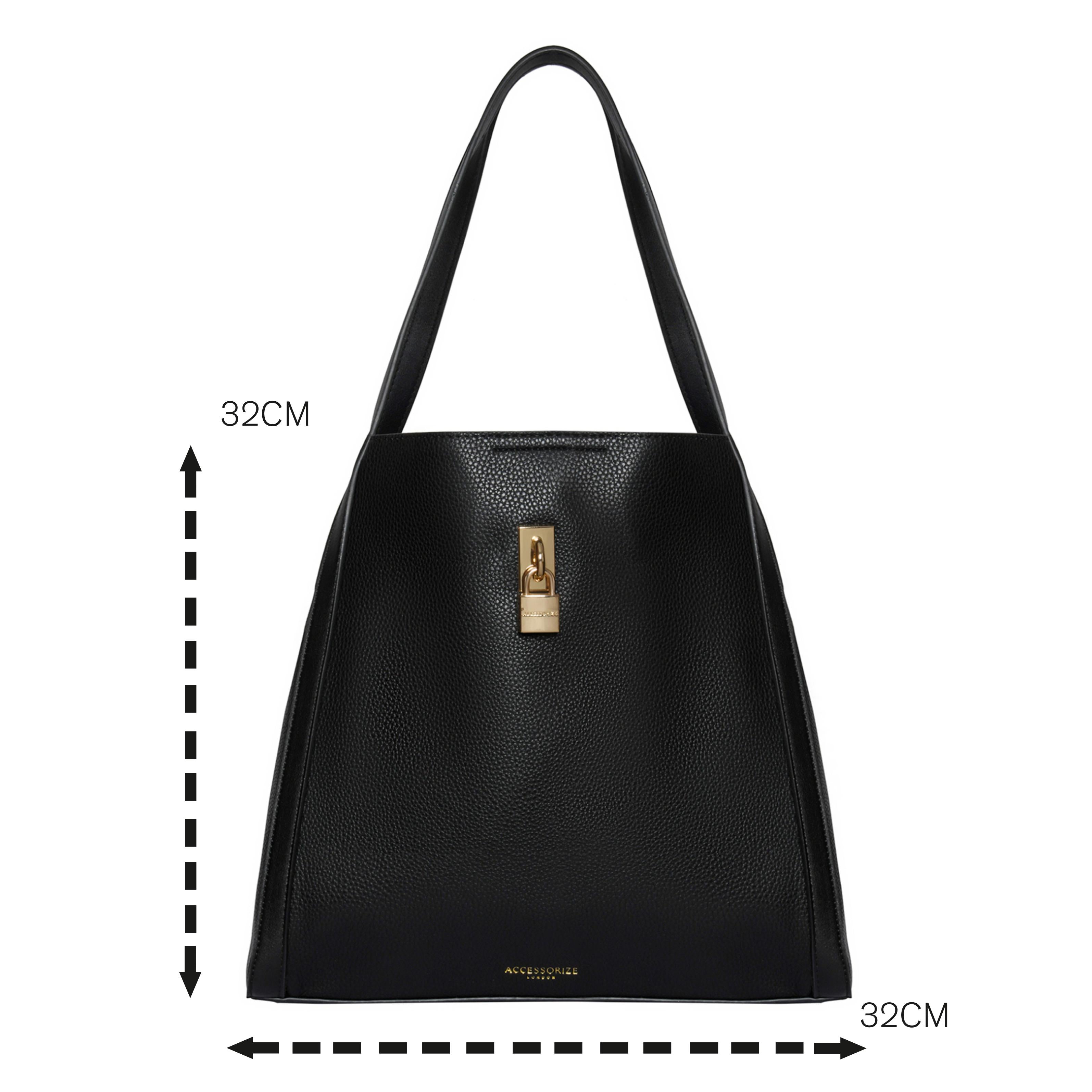 Accessorize London Women's Faux Leather Black Padlock Shoulder Bag