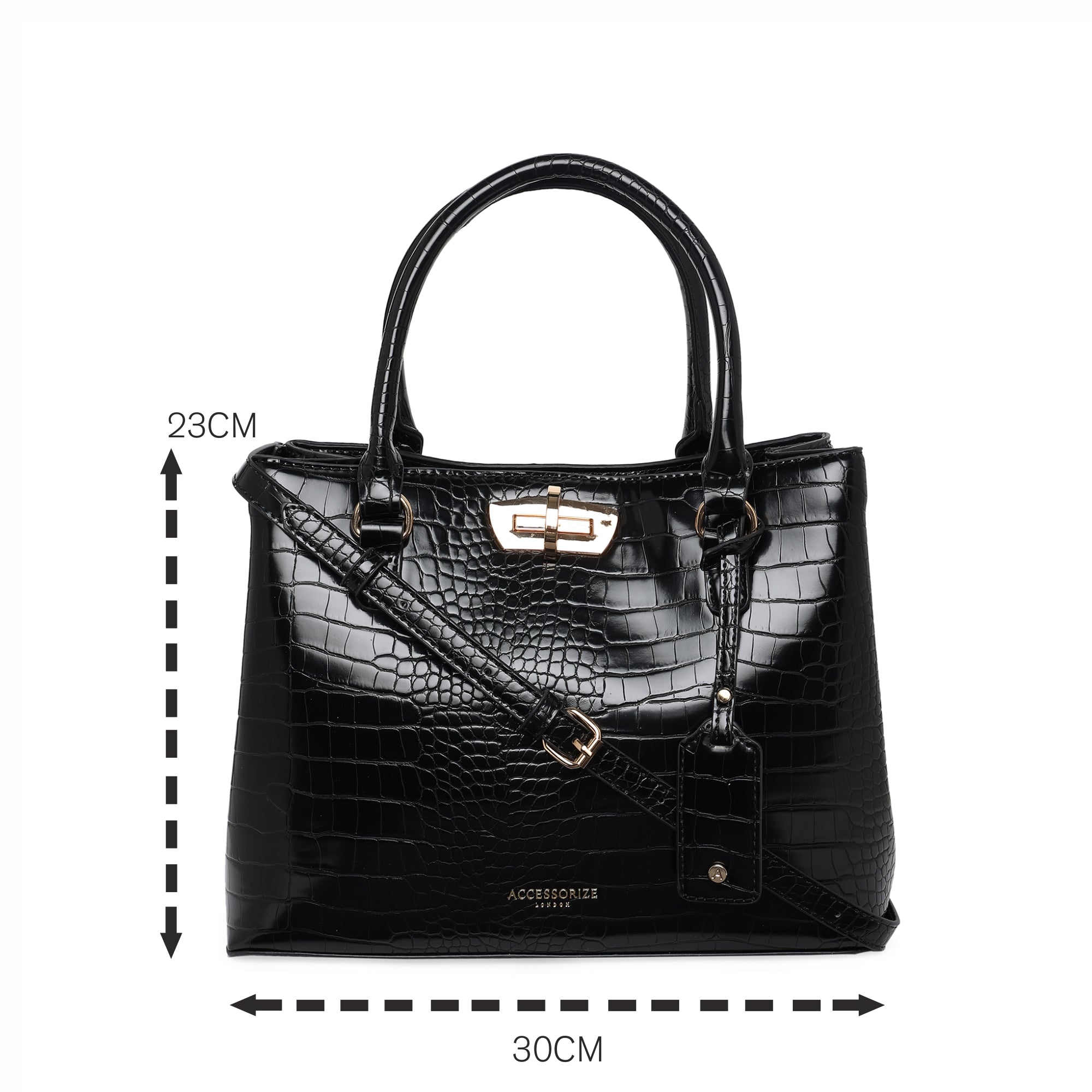 Accessorize London Women's Faux Leather Black Carolina Handheld Satchel Bag