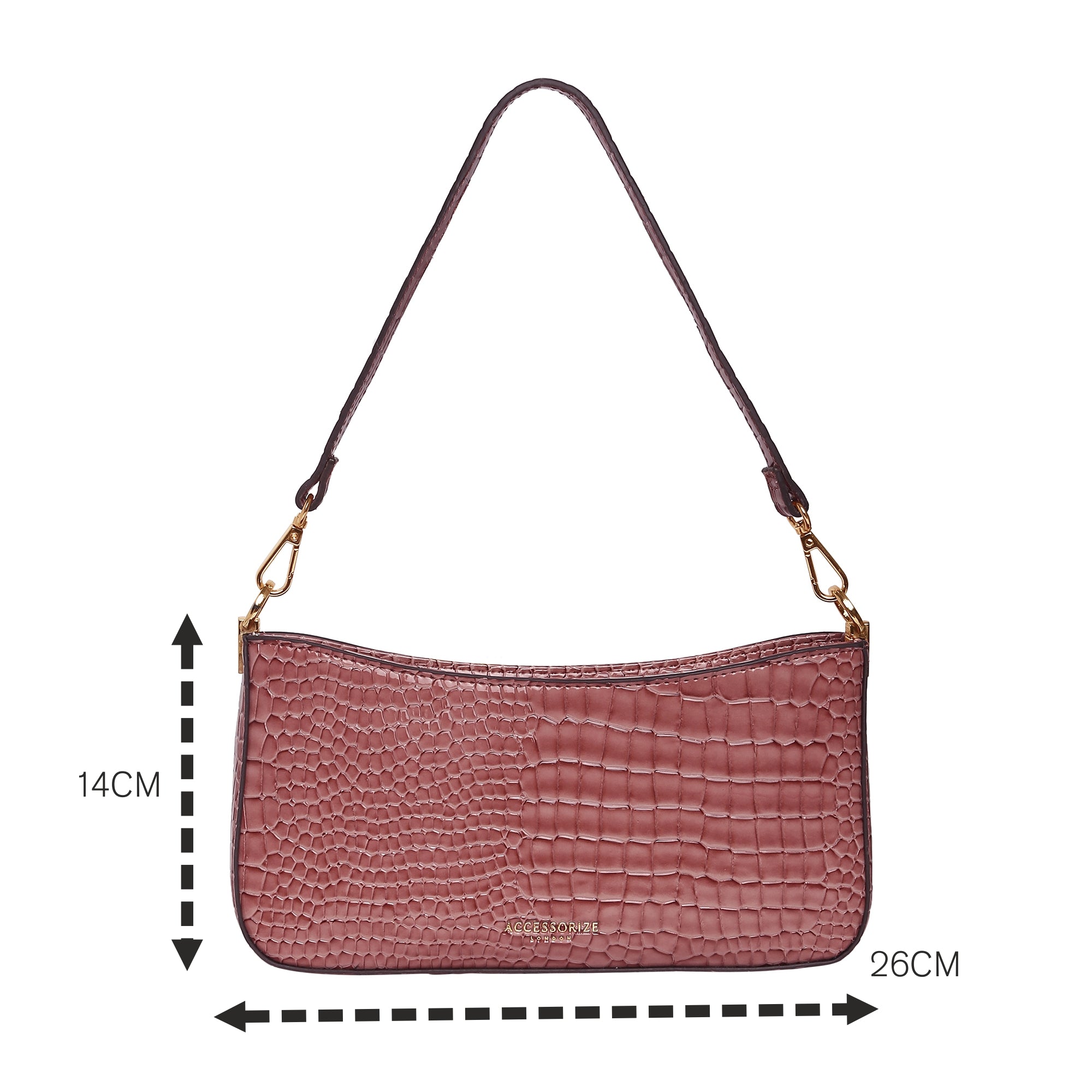 Accessorize London Women's Faux Leather Croc Roxanne Baguette Shoulder Bag - Pink