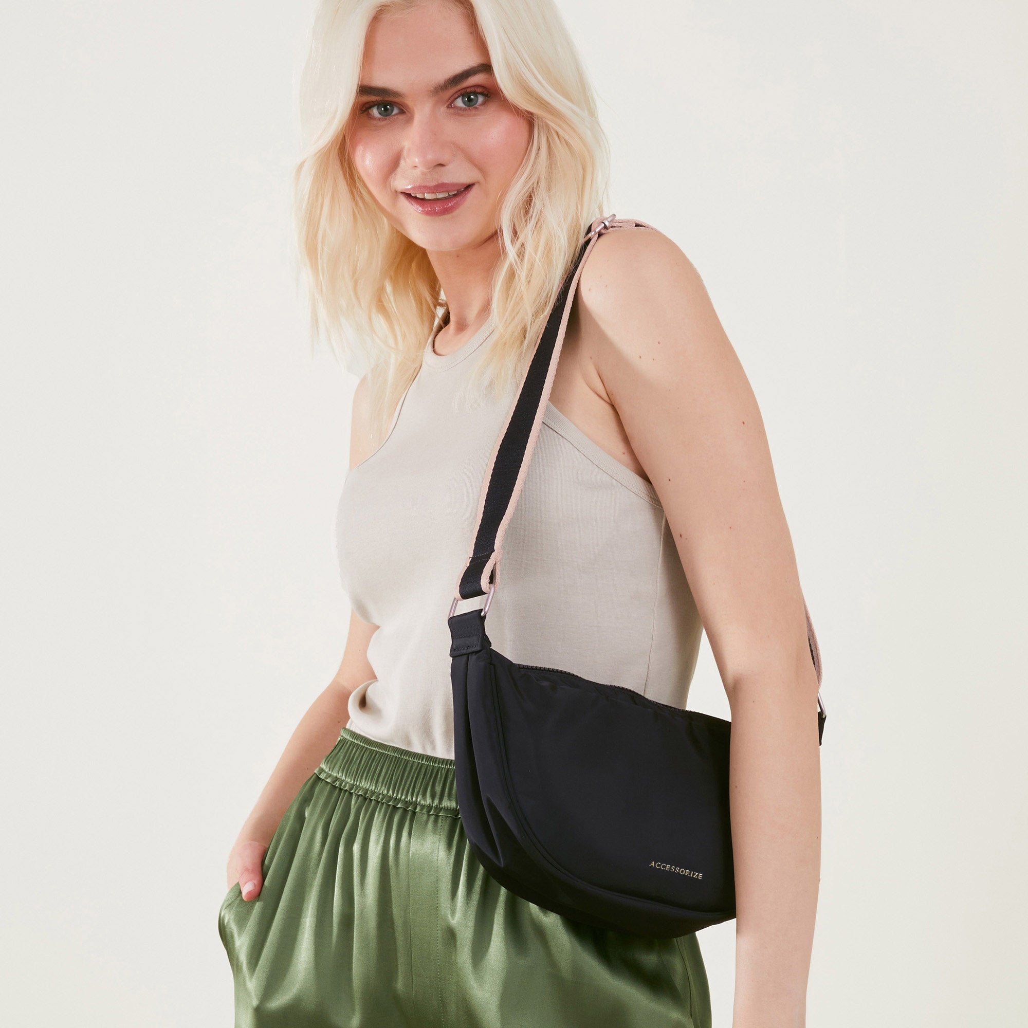 Black Sling Cross-Body Bag In Recycled Nylon