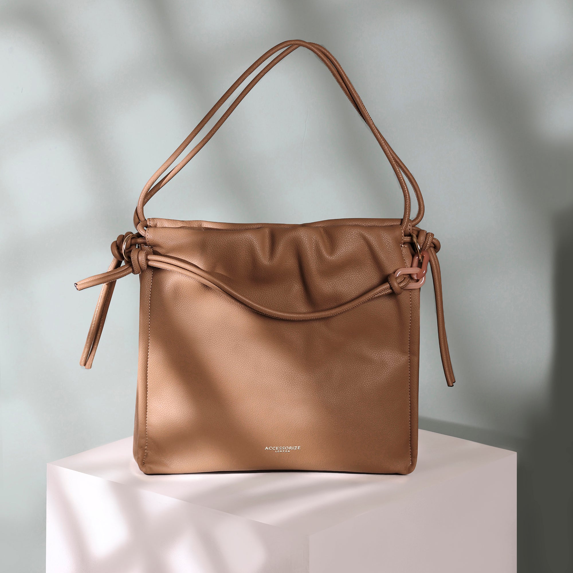 Mink Ruched Large Shoulder Bag