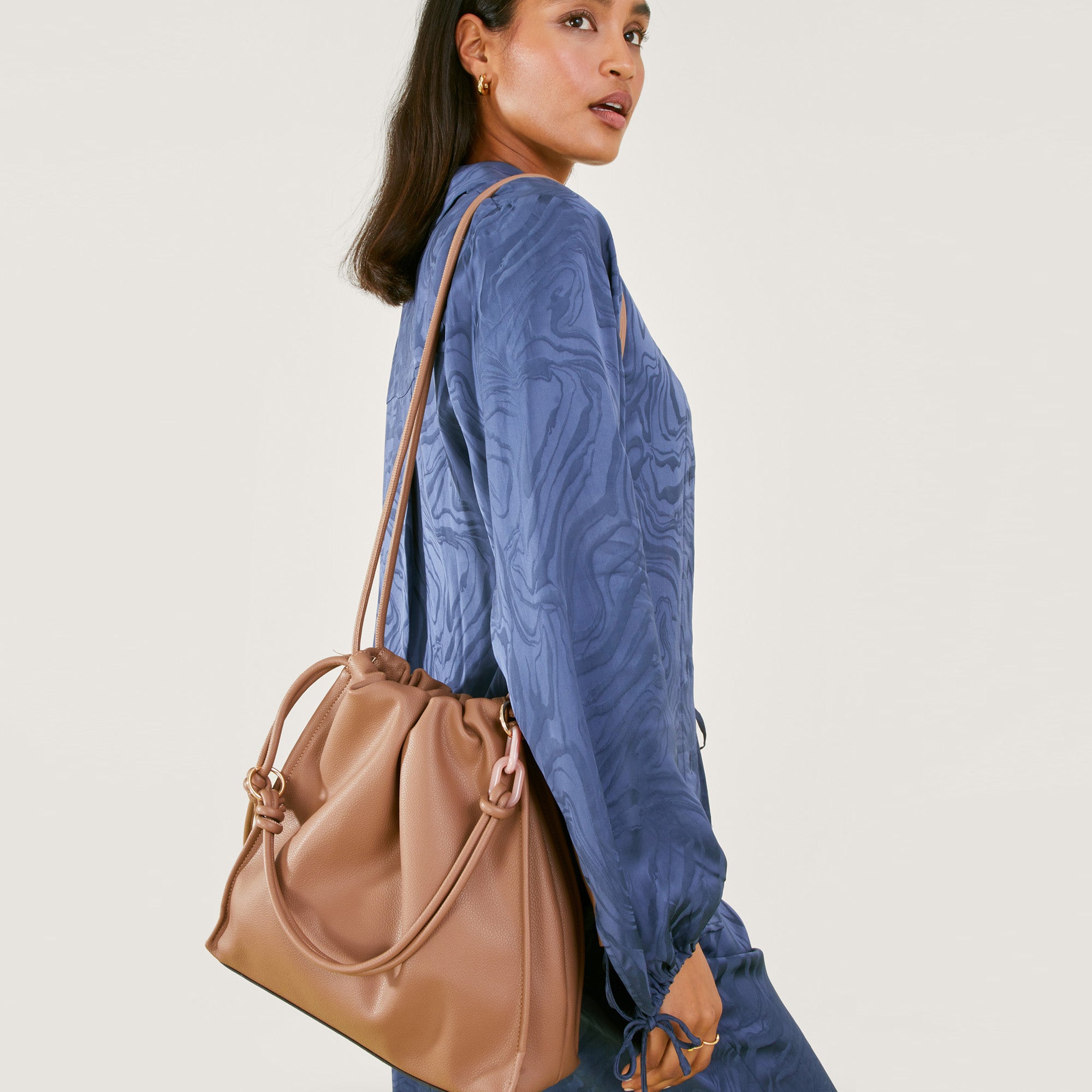 Mink Ruched Large Shoulder Bag