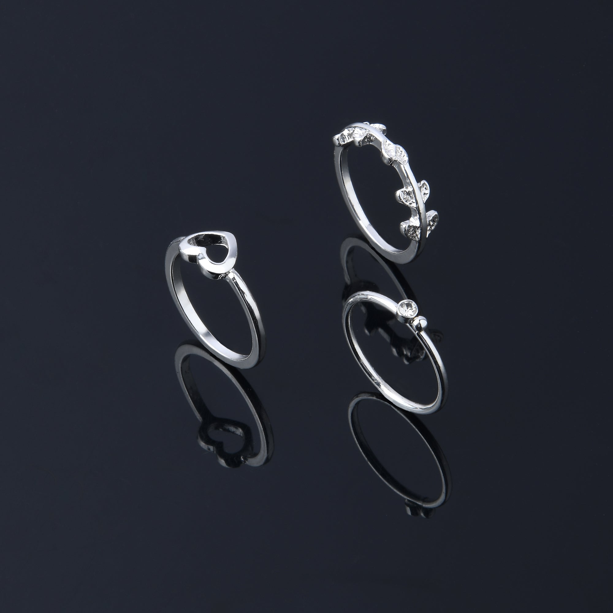 Accessorize London Women's 3 X Heart Vine Rings-Medium