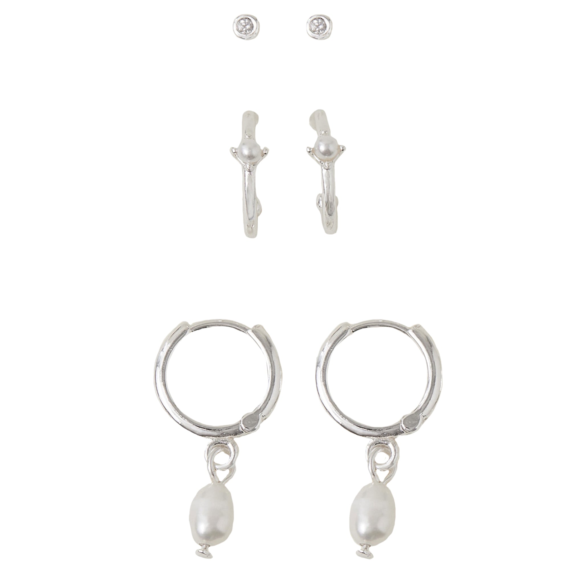 White Pearl Huggie Earrings Silver Accessorize London Women's