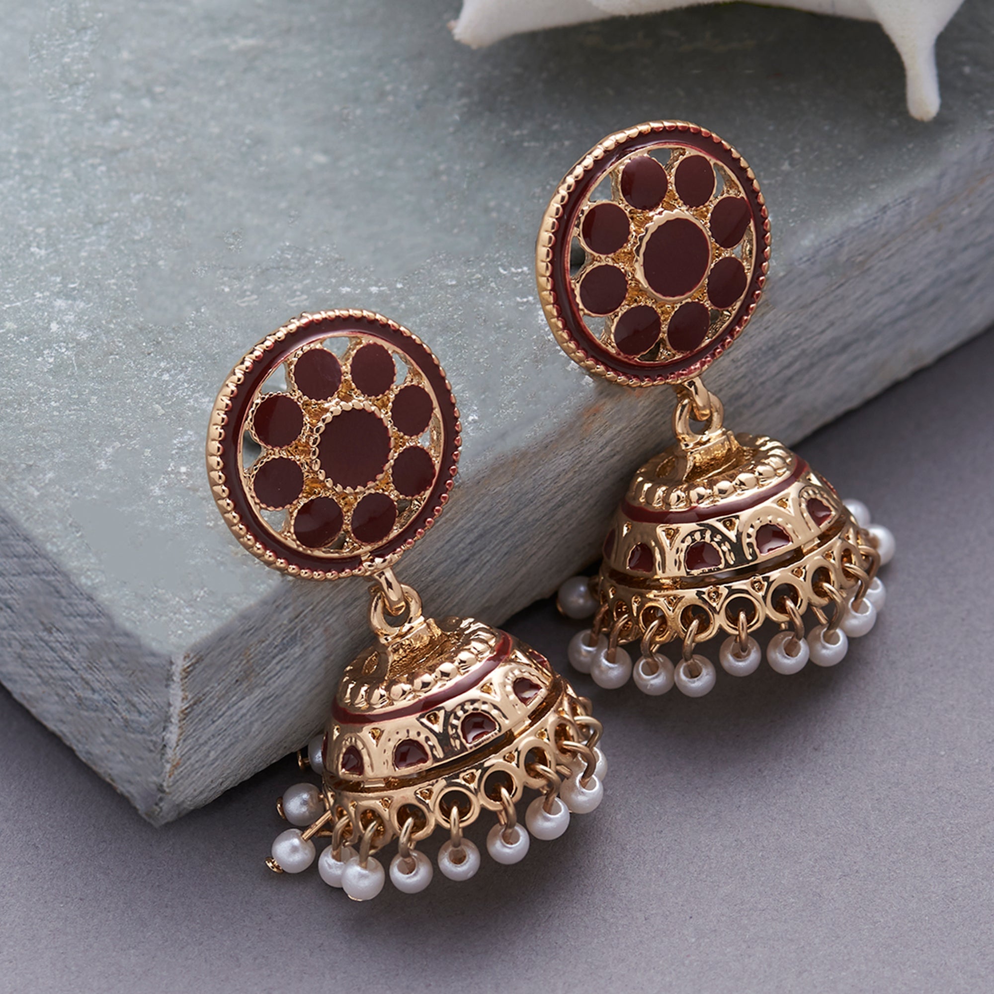 Accessorize London Women'S Pretty Enamel Maroon Jhumka