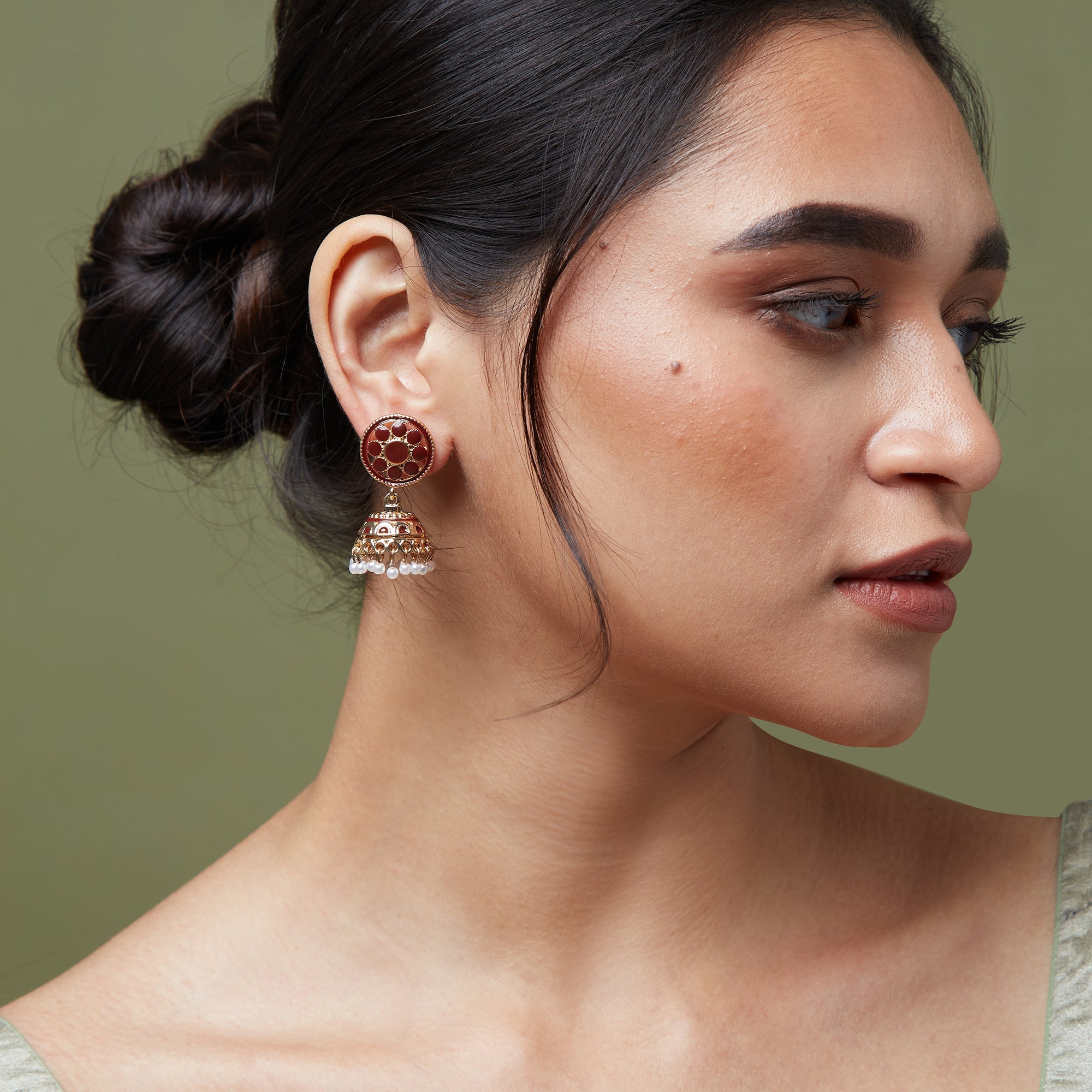 Accessorize London Women'S Pretty Enamel Maroon Jhumka