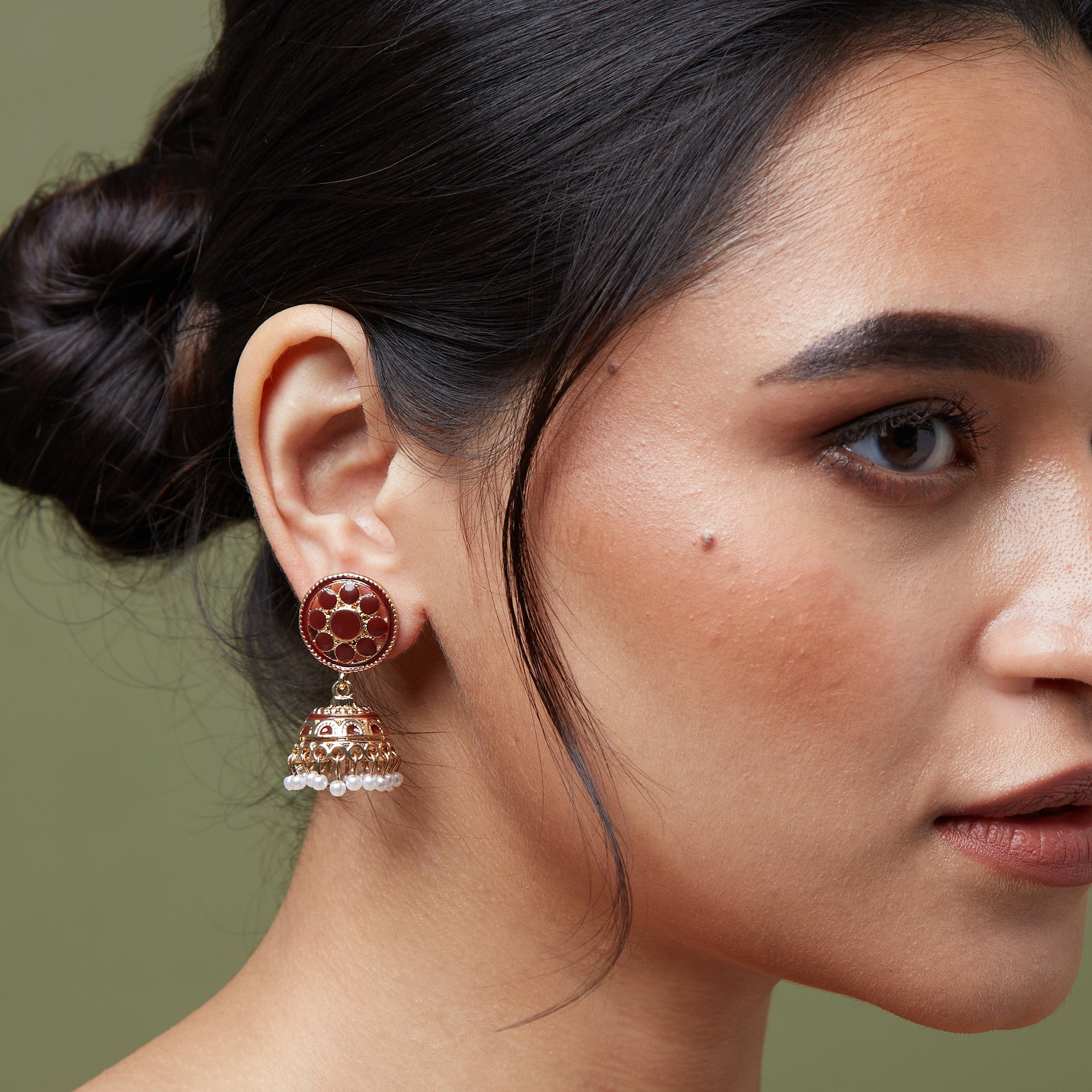 Accessorize London Women'S Pretty Enamel Maroon Jhumka