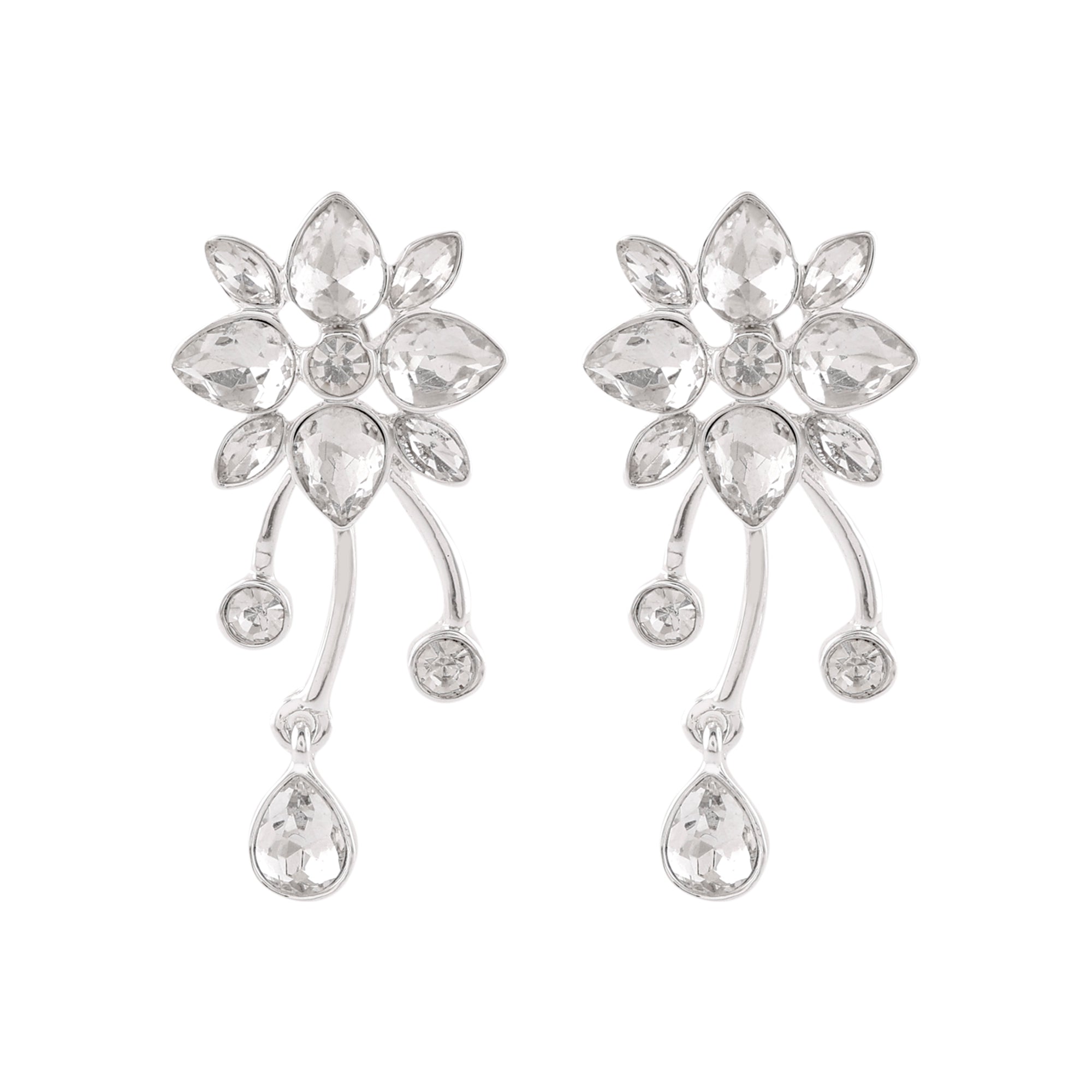 Accessorize London Women's Silver Crystal Floral Drop Earrings