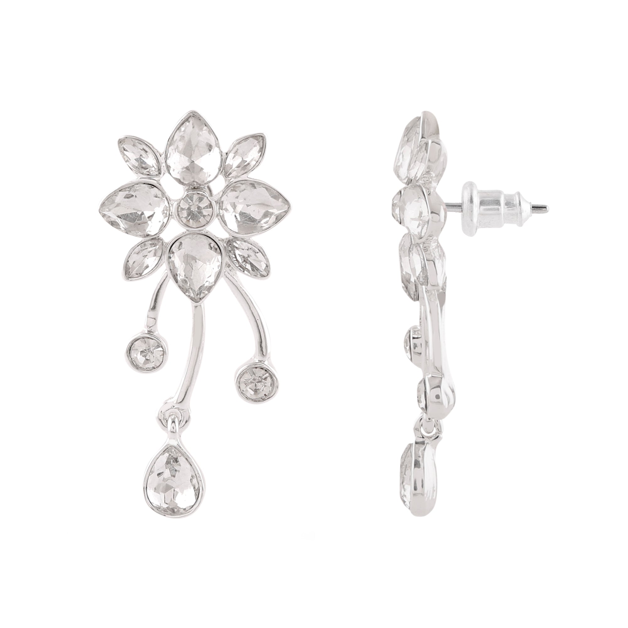 Accessorize London Women's Silver Crystal Floral Drop Earrings