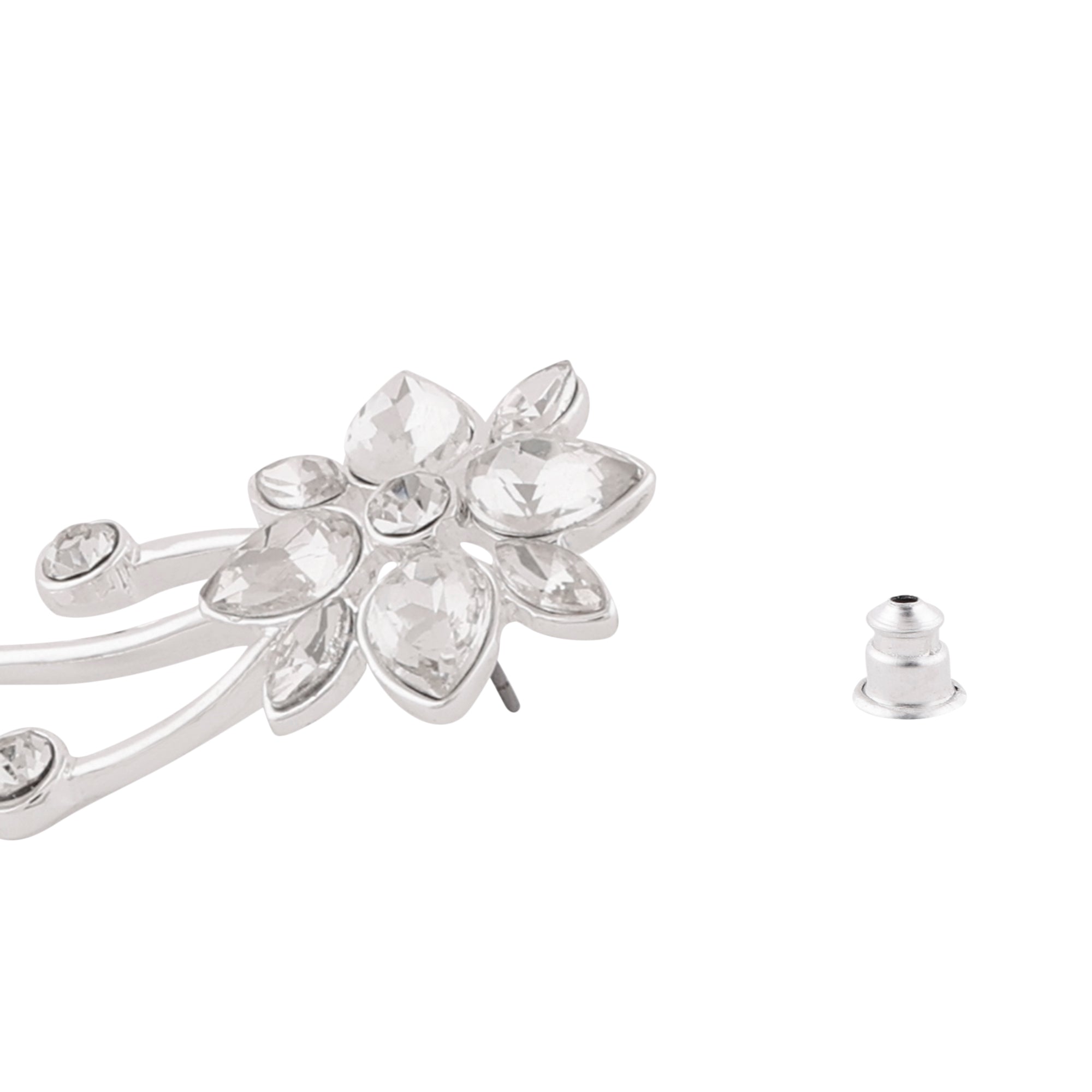 Accessorize London Women's Silver Crystal Floral Drop Earrings