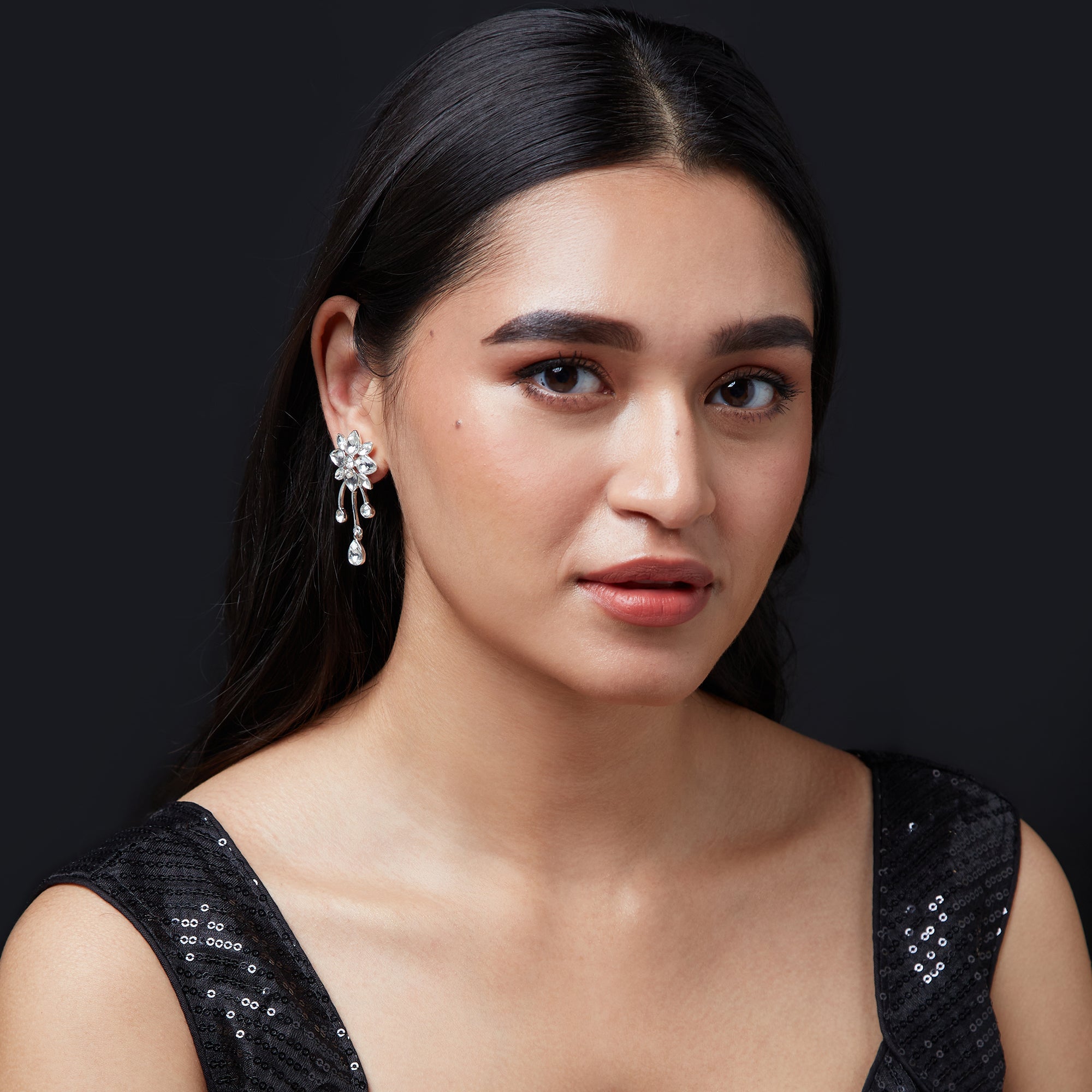 Accessorize London Women's Silver Crystal Floral Drop Earrings