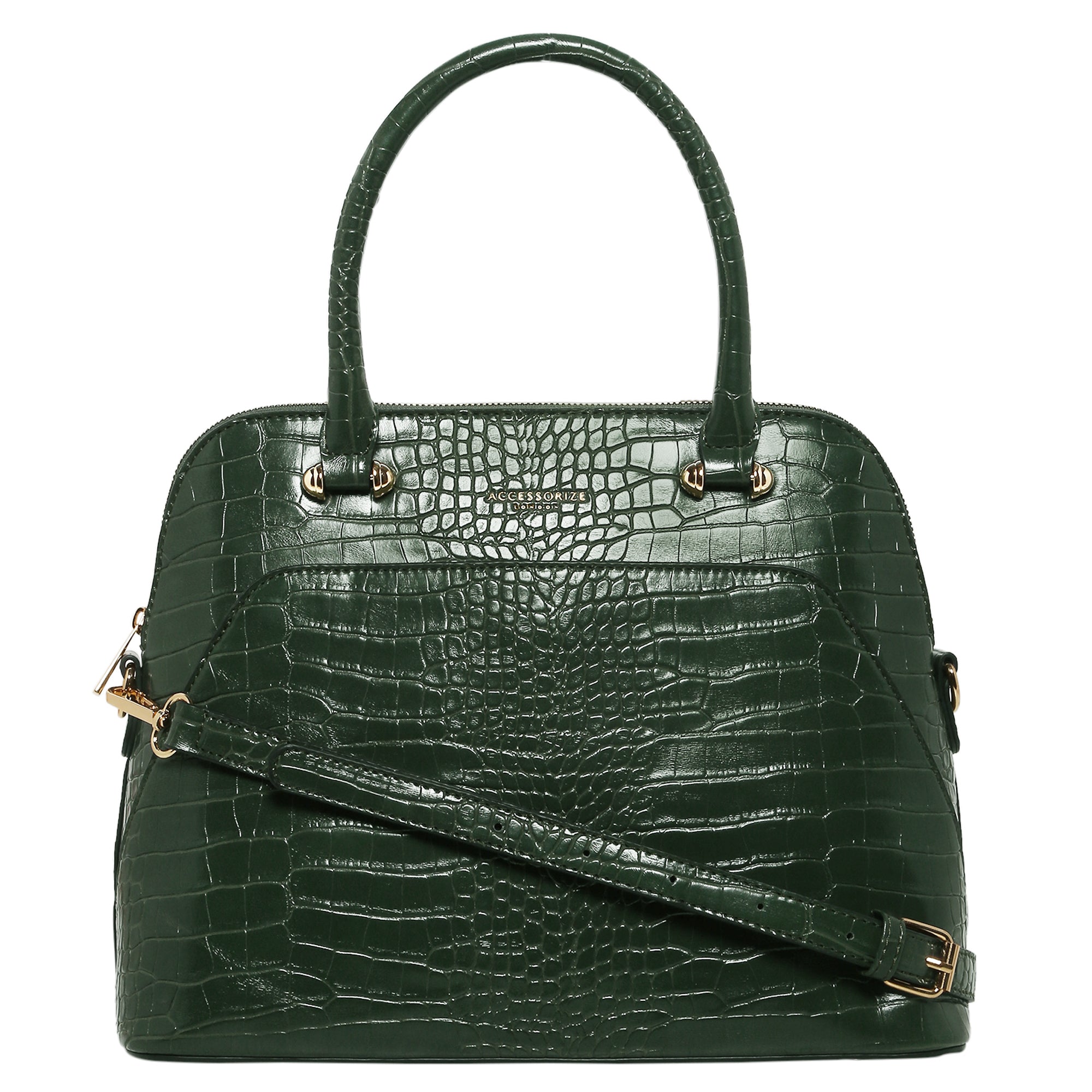 Accessorize London Women's Faux Leather Green Thea croc handheld Bag