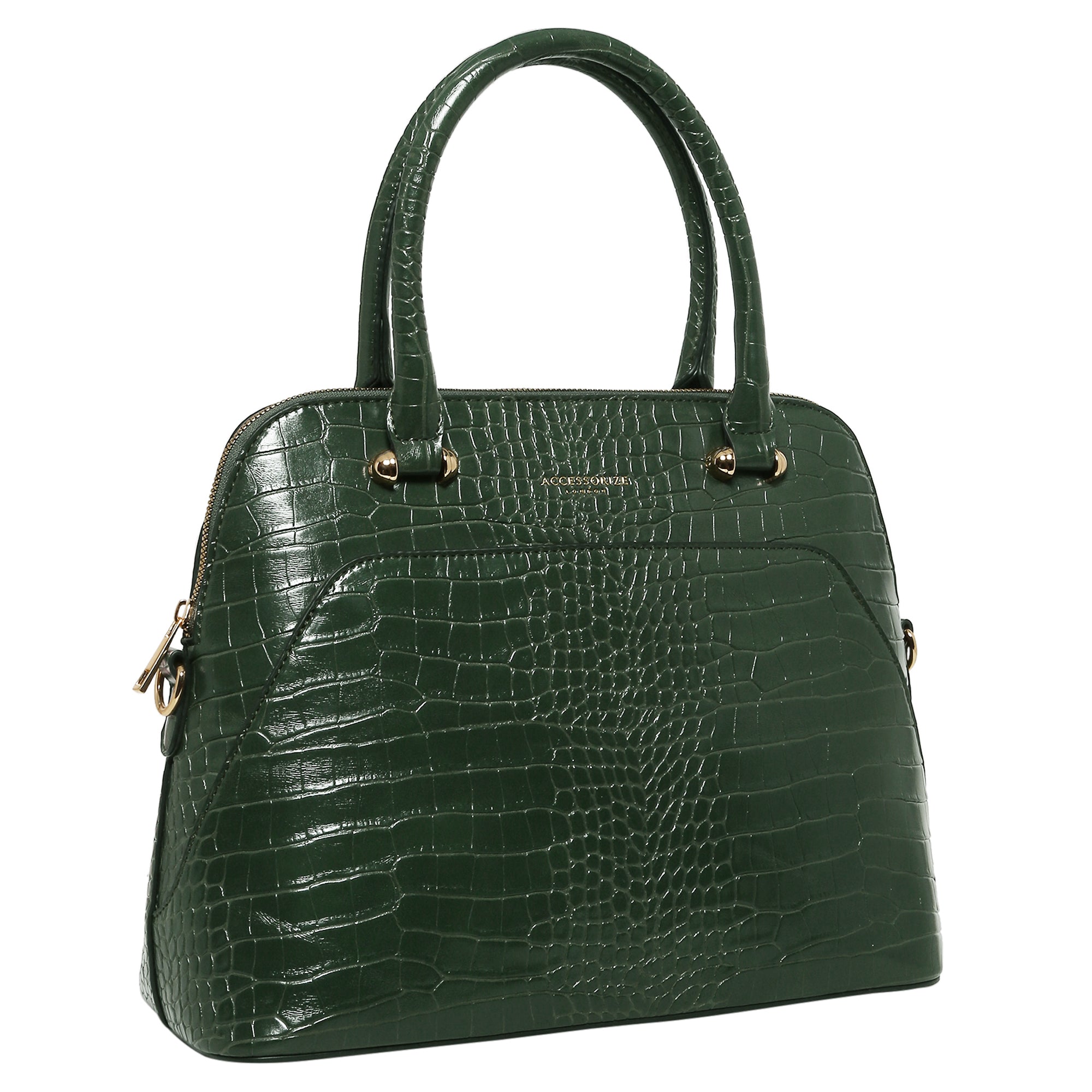 Accessorize London Women's Faux Leather Green Thea croc handheld Bag