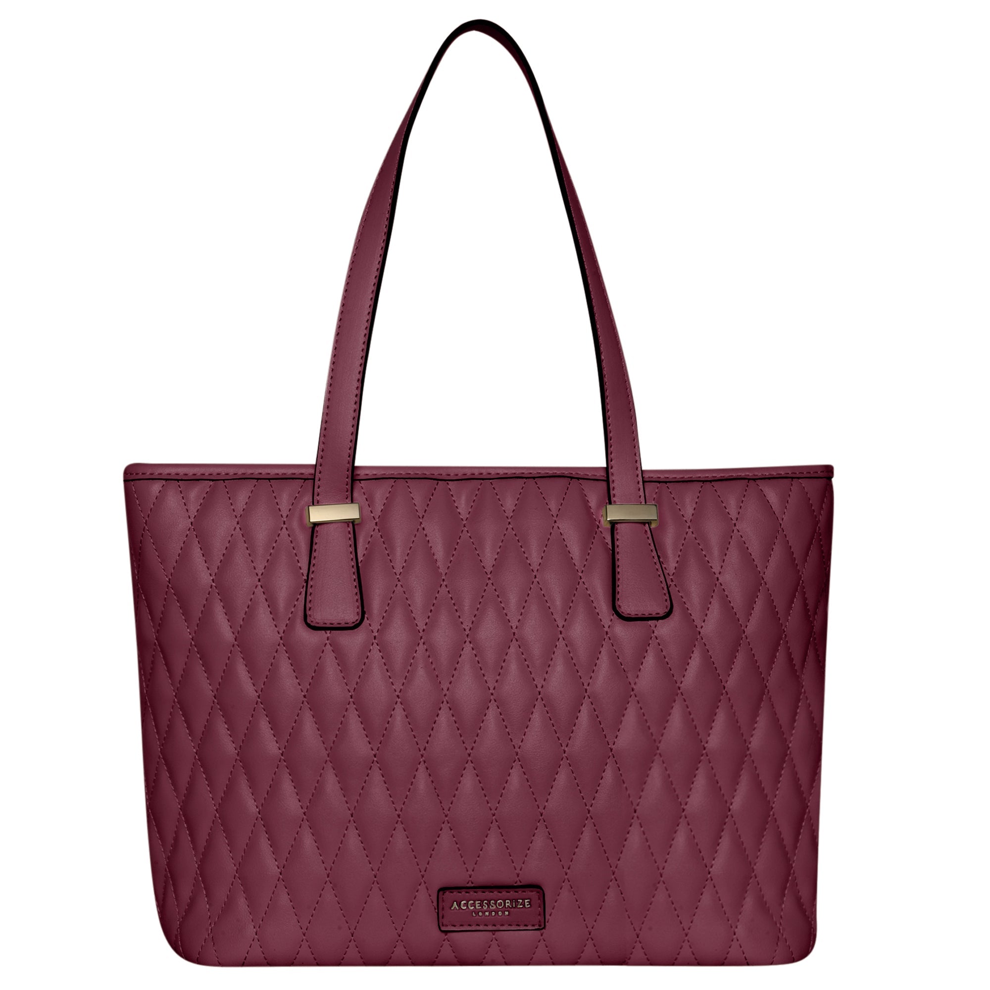 Accessorize London Women's Faux Leather Maroon Lannister quilted tote Bag