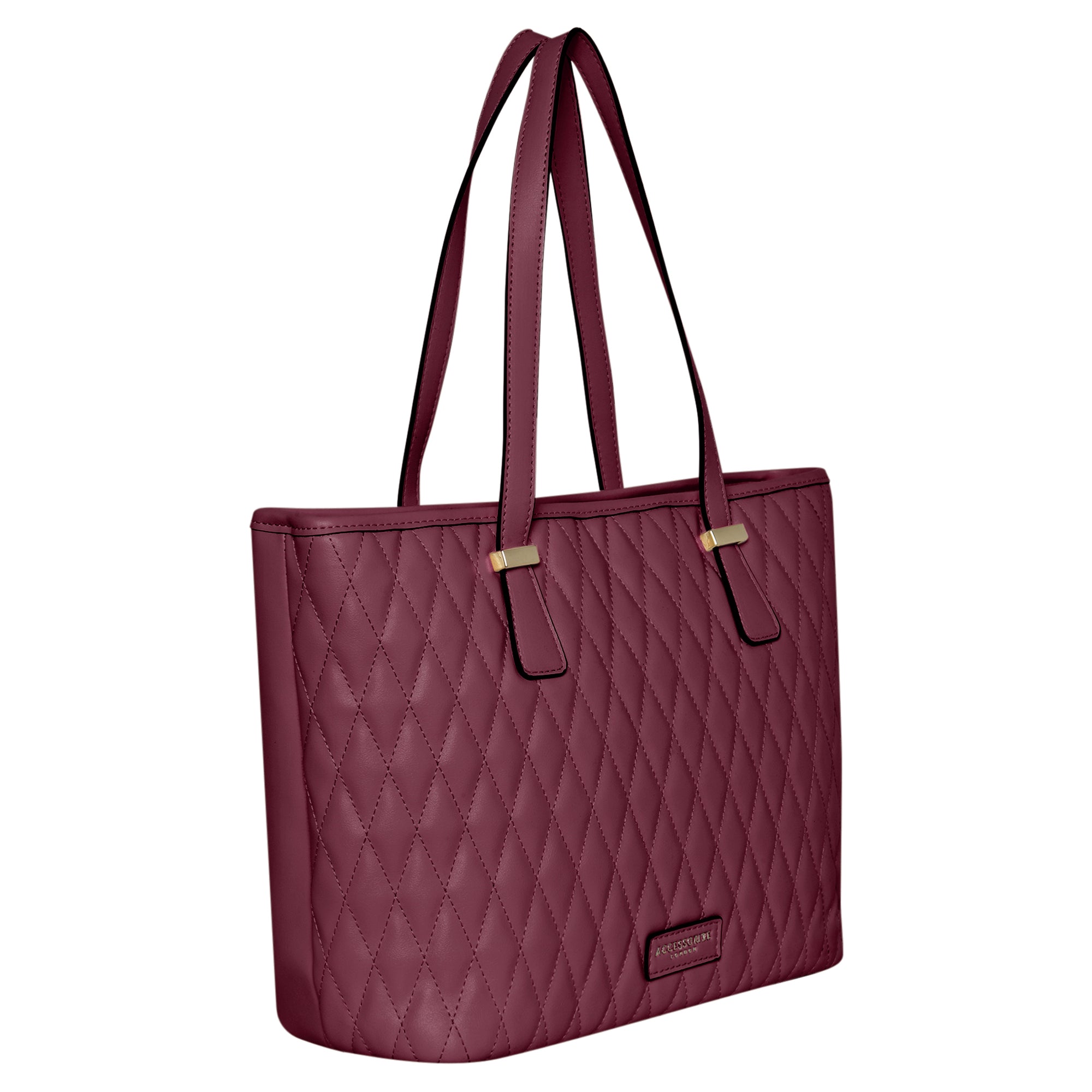 Accessorize London Women's Faux Leather Maroon Lannister quilted tote Bag