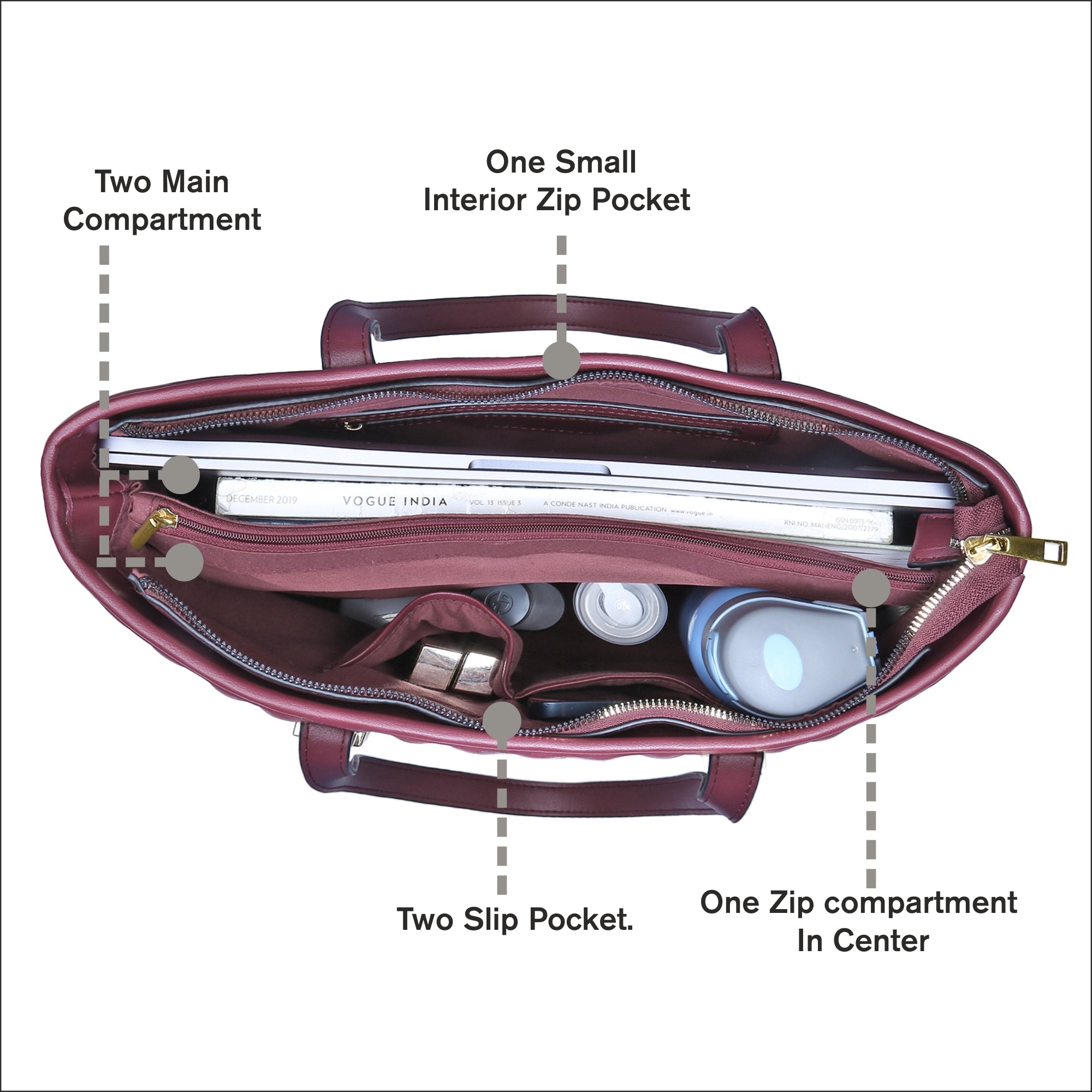 Accessorize London Women's Faux Leather Maroon Lannister quilted tote Bag