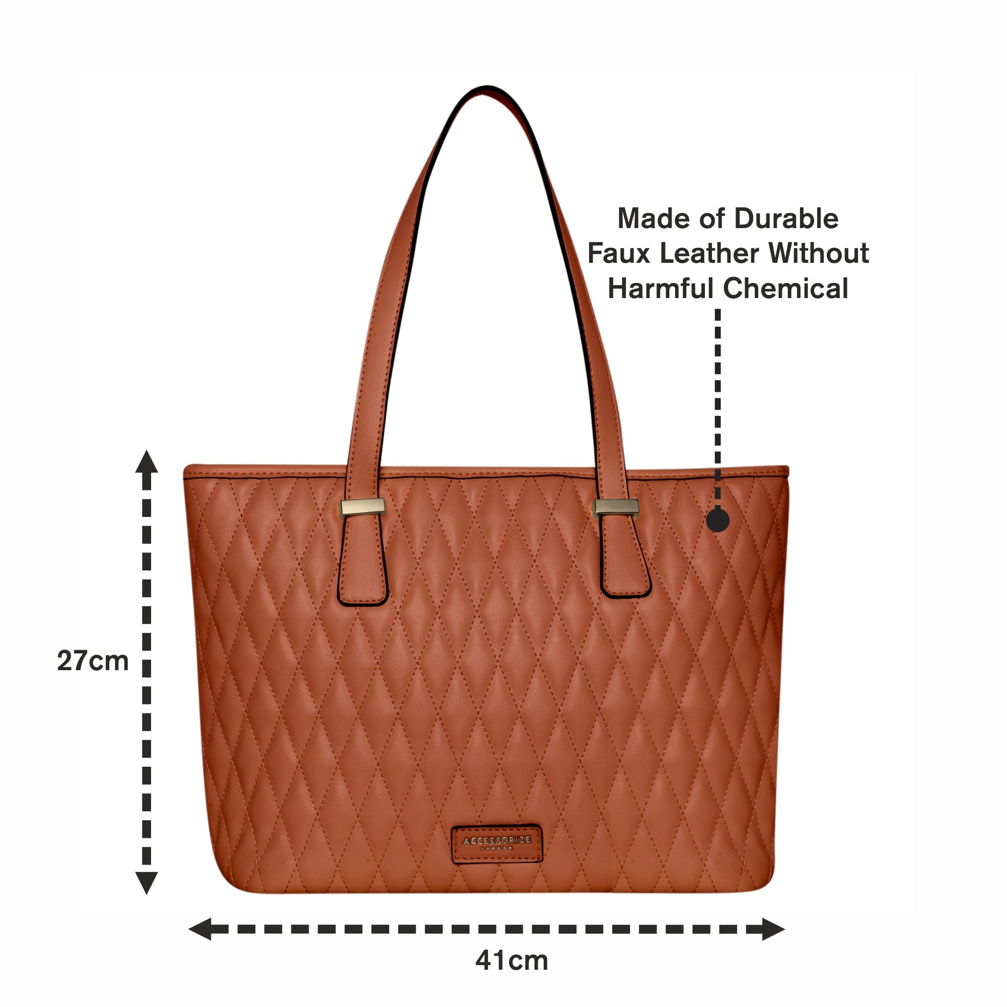 Accessorize London Women's Faux Leather Tan Lannister quilted tote Bag